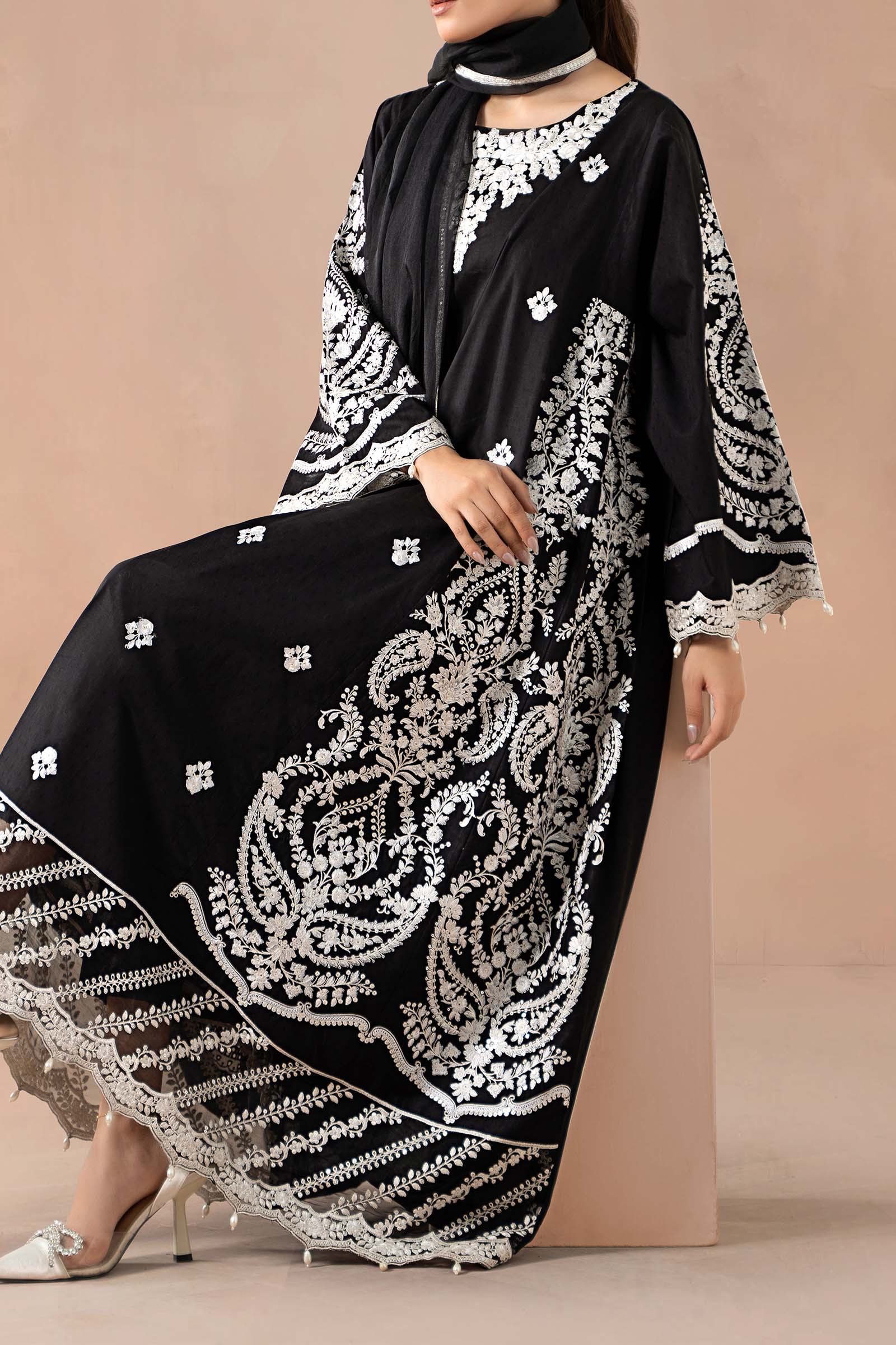 Maria B | Luxury Winter Pret 25 | DW-MN24-04R1-Black - Official Maria B stockist in UK - Sakeena London