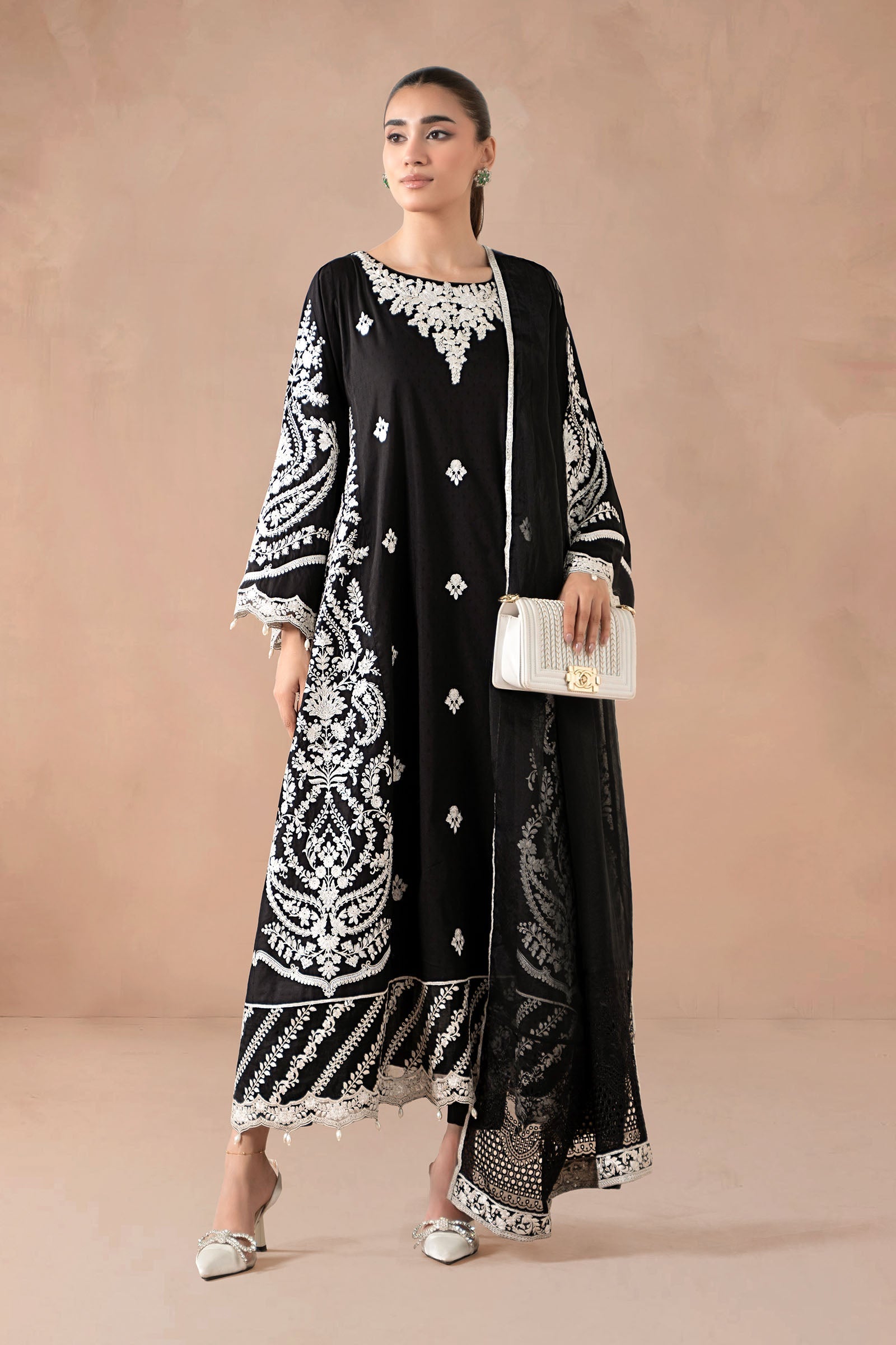 Maria B | Pre Fall Dresses | 3 Piece Embroidered Self Jacquard Suit Black - Official Maria B stockist in UK - Sakeena London