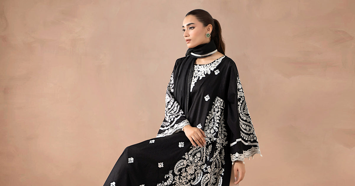 Maria B | Luxury Winter Pret 25 | DW-MN24-04R1-Black - Official Maria B stockist in UK - Sakeena London