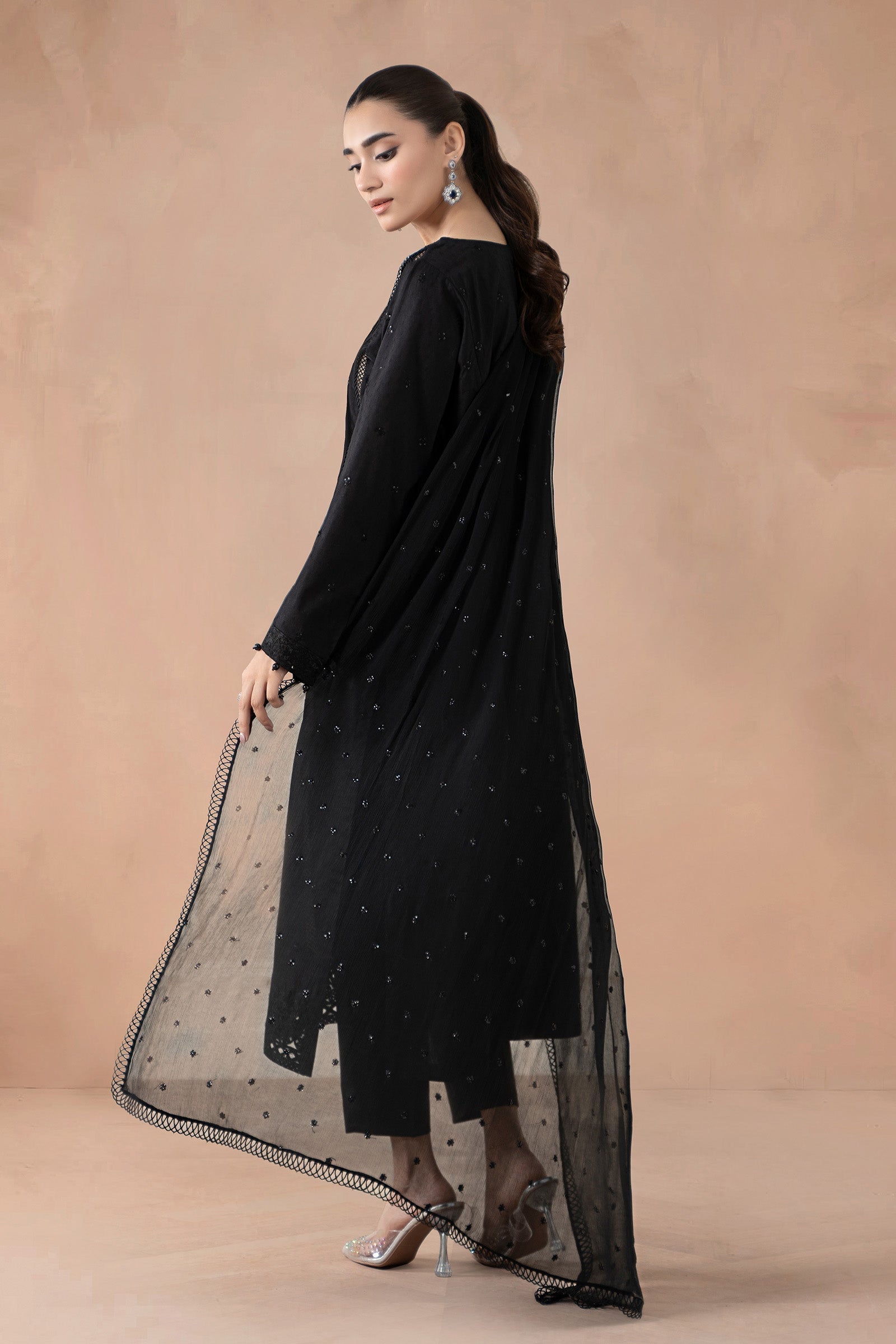 Maria B | Pre Fall Dresses | 3 Piece Embroidered Self Jacquard Suit Black1 - Official Maria B stockist in UK - Sakeena London