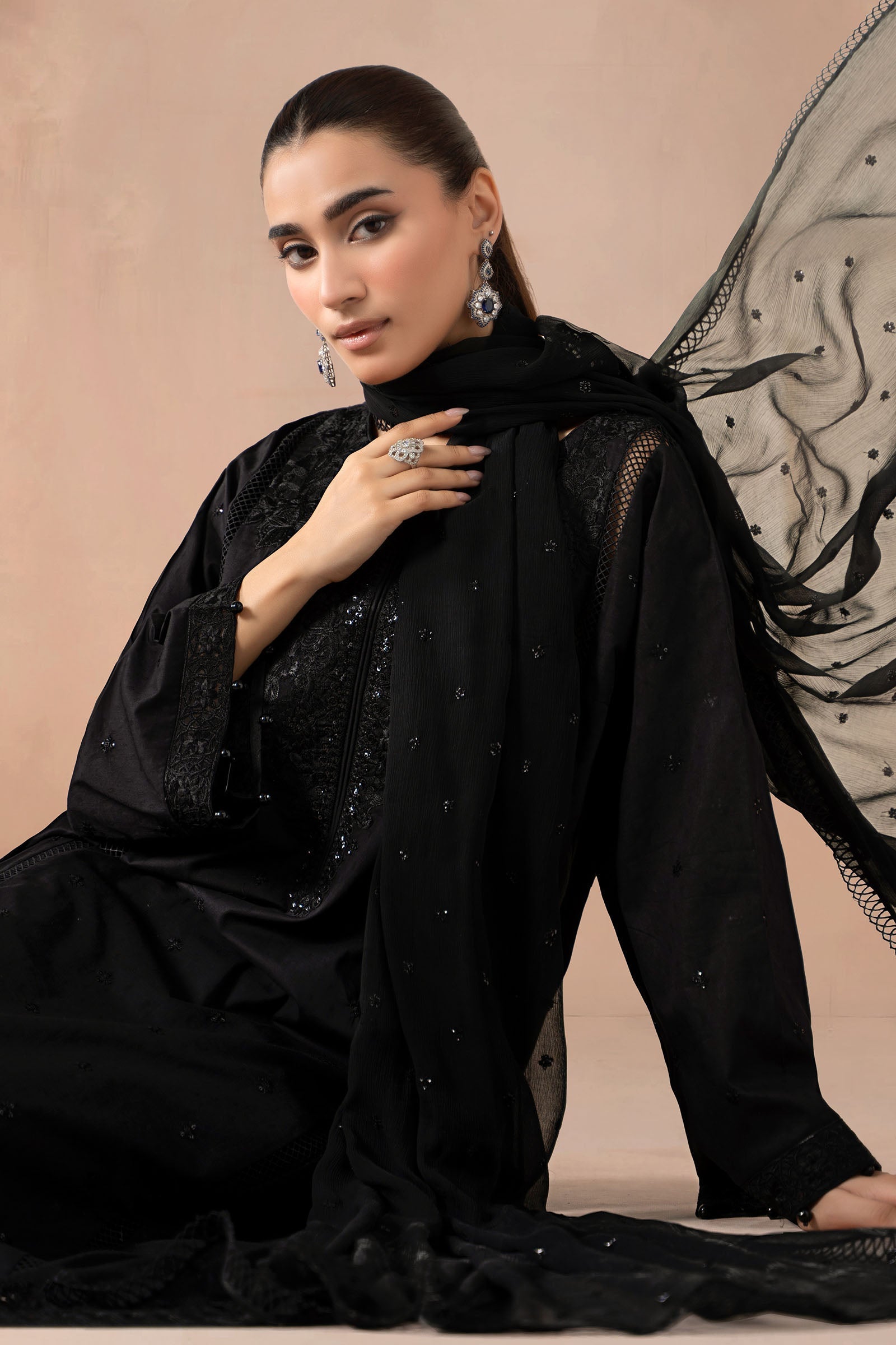 Maria B | Pre Fall Dresses | 3 Piece Embroidered Self Jacquard Suit Black1 - Official Maria B stockist in UK - Sakeena London