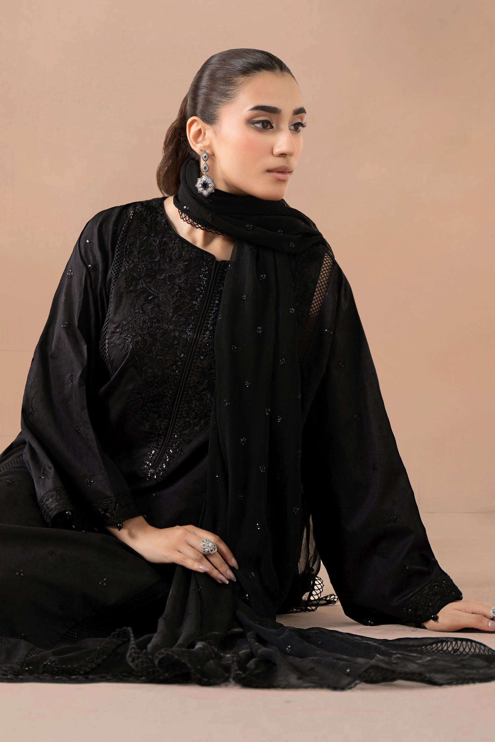 Maria B | Luxury Winter Pret 25 | DW-MN24-12R1-Black - Official Maria B stockist in UK - Sakeena London