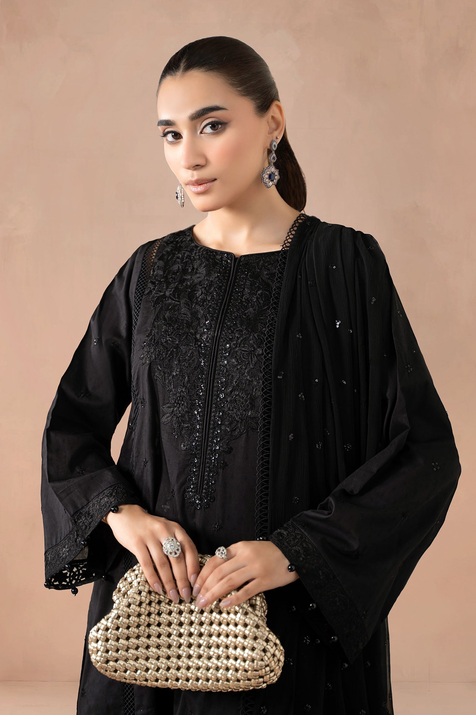 Maria B | Luxury Winter Pret 25 | DW-MN24-12R1-Black - Official Maria B stockist in UK - Sakeena London