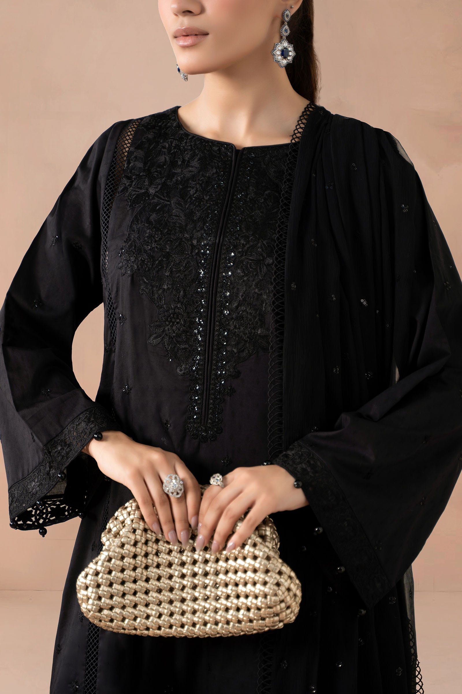 Maria B | Luxury Winter Pret 25 | DW-MN24-12R1-Black - Official Maria B stockist in UK - Sakeena London