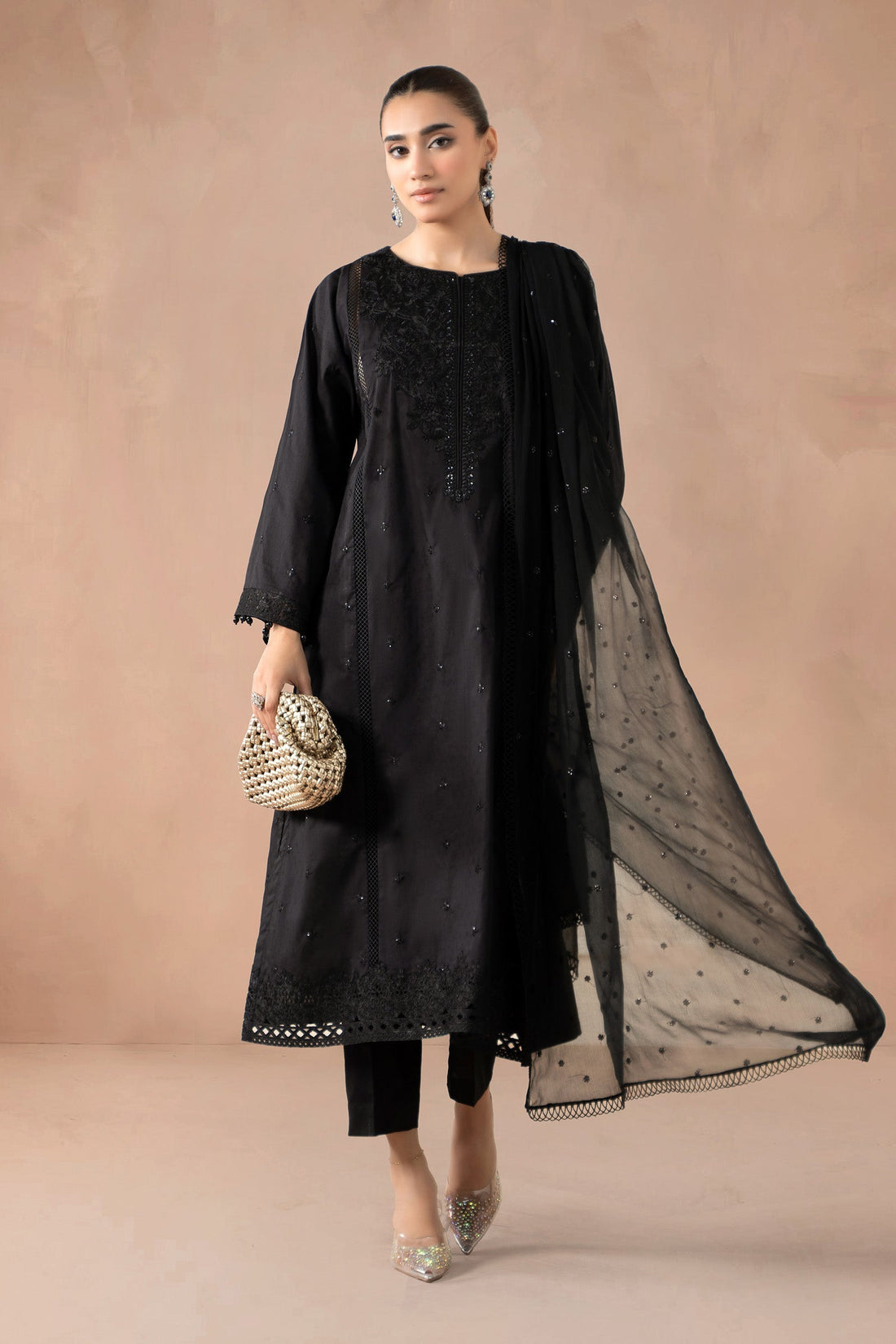 Maria B | Pre Fall Dresses | 3 Piece Embroidered Self Jacquard Suit Black1 - Official Maria B stockist in UK - Sakeena London