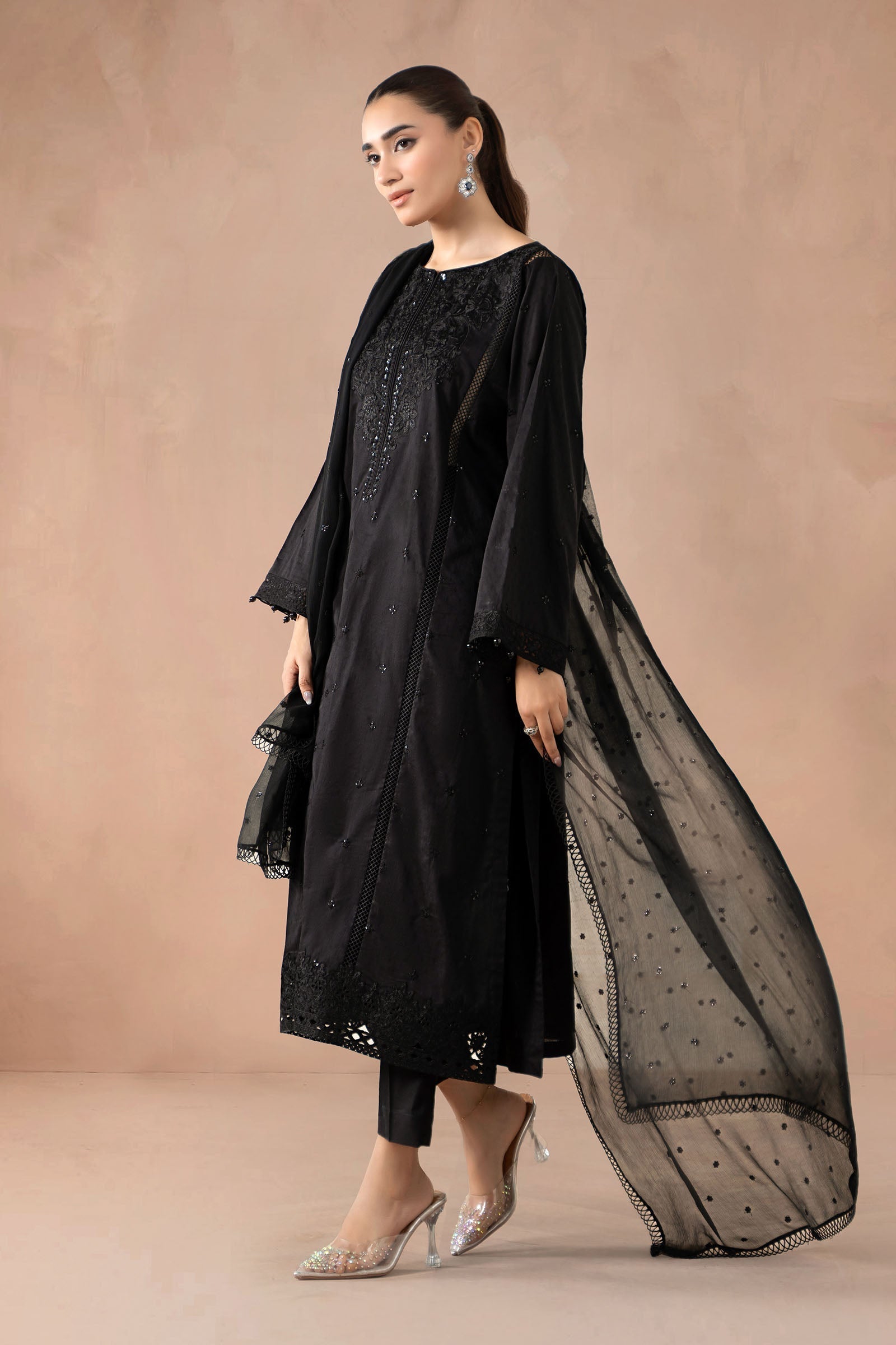 Maria B | Luxury Winter Pret 25 | DW-MN24-12R1-Black - Official Maria B stockist in UK - Sakeena London