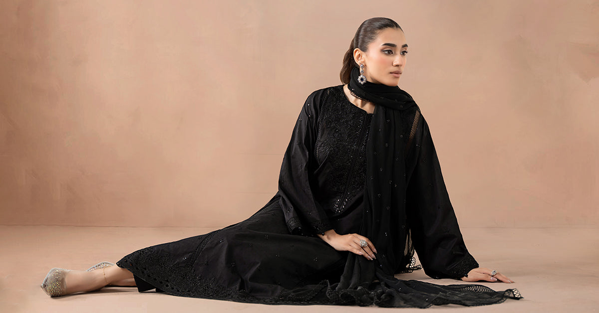 Maria B | Luxury Winter Pret 25 | DW-MN24-12R1-Black - Official Maria B stockist in UK - Sakeena London