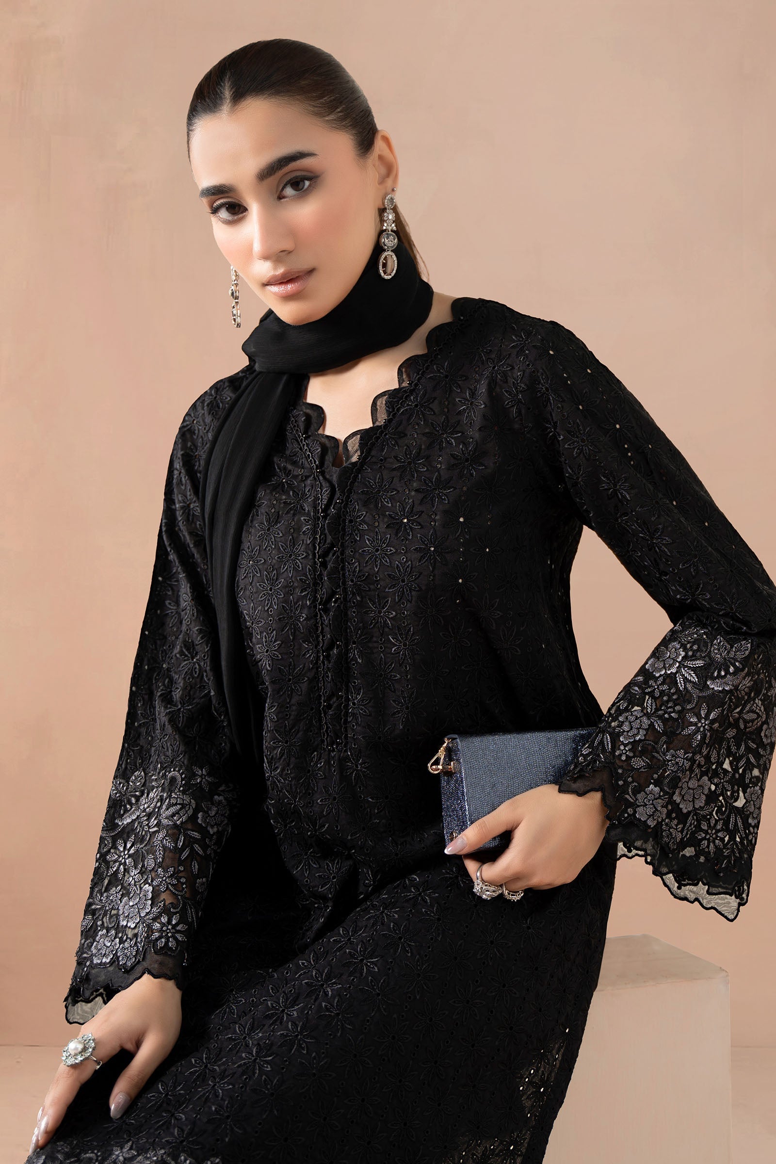 Maria B | Luxury Winter Pret 25 | DW-MN25-11-Black - Official Maria B stockist in UK - Sakeena London