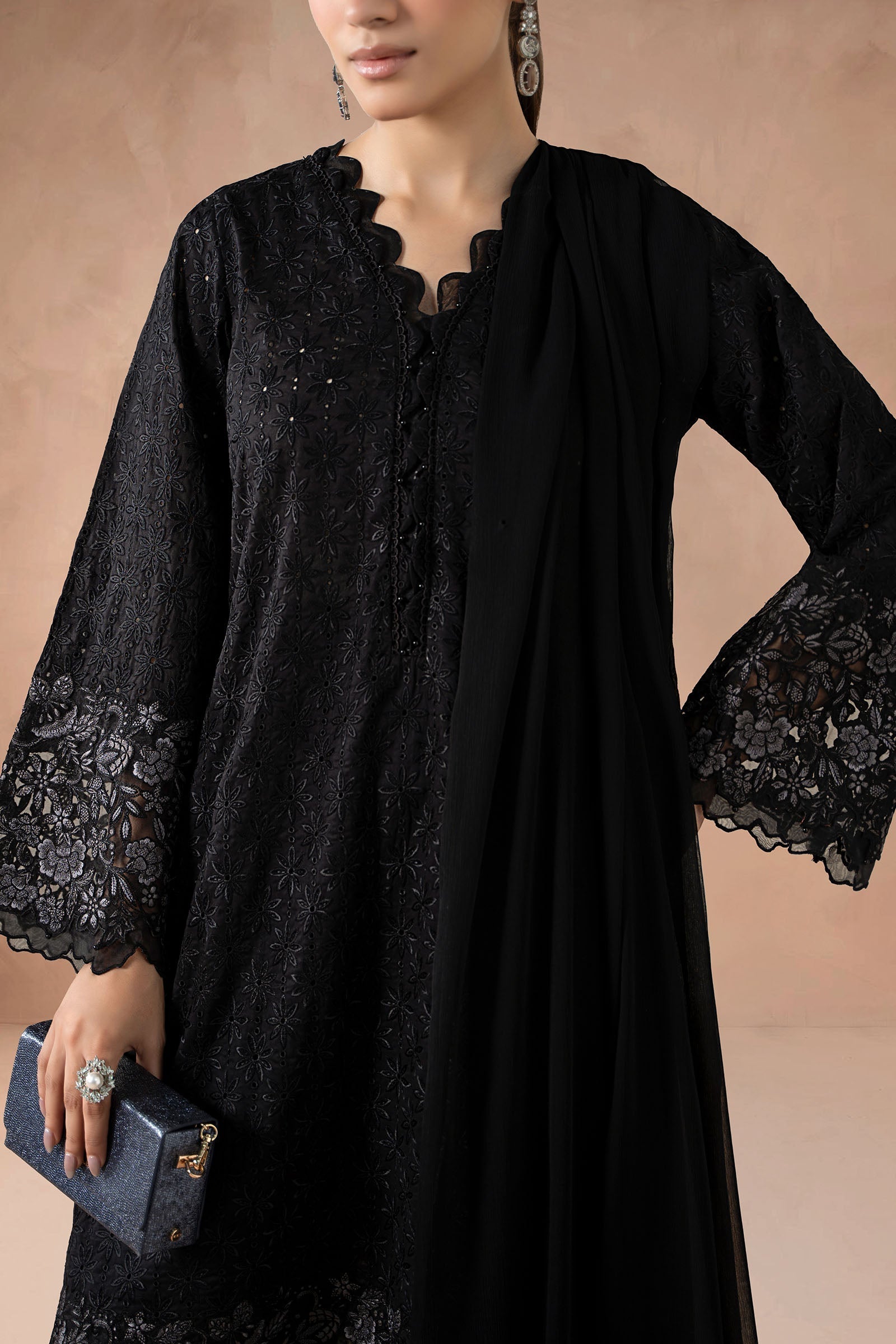 Maria B | Luxury Winter Pret 25 | DW-MN25-11-Black - Official Maria B stockist in UK - Sakeena London
