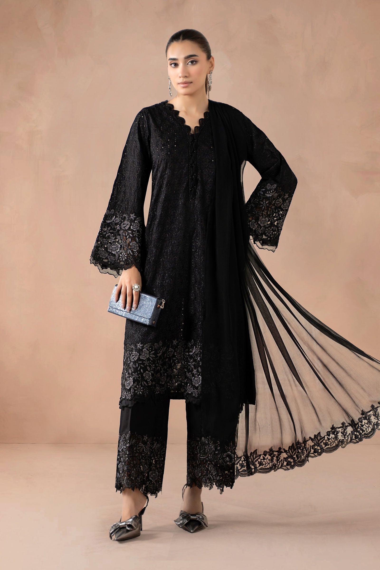 Maria B | Luxury Winter Pret 25 | DW-MN25-11-Black - Official Maria B stockist in UK - Sakeena London