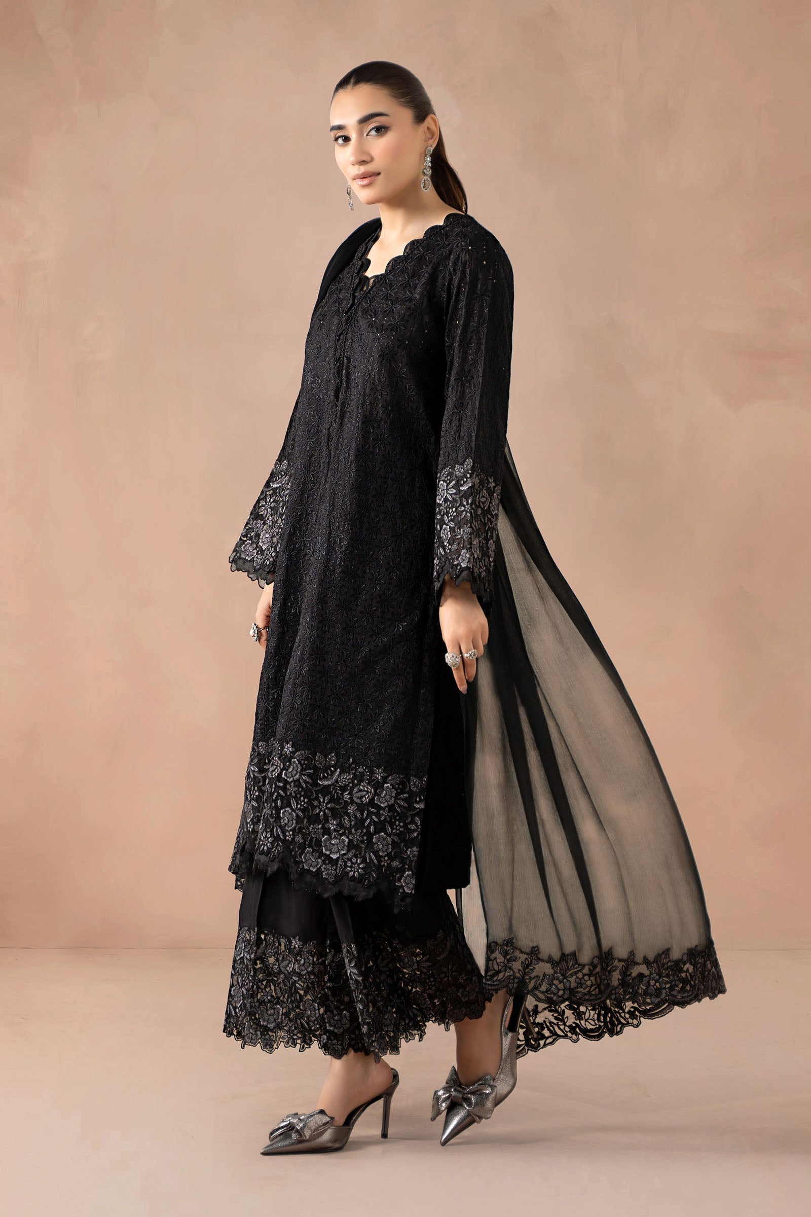 Maria B | Luxury Winter Pret 25 | DW-MN25-11-Black - Official Maria B stockist in UK - Sakeena London