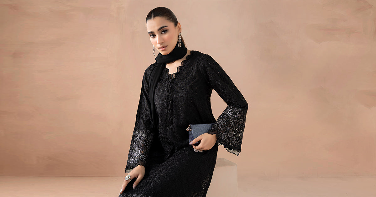 Maria B | Luxury Winter Pret 25 | DW-MN25-11-Black - Official Maria B stockist in UK - Sakeena London