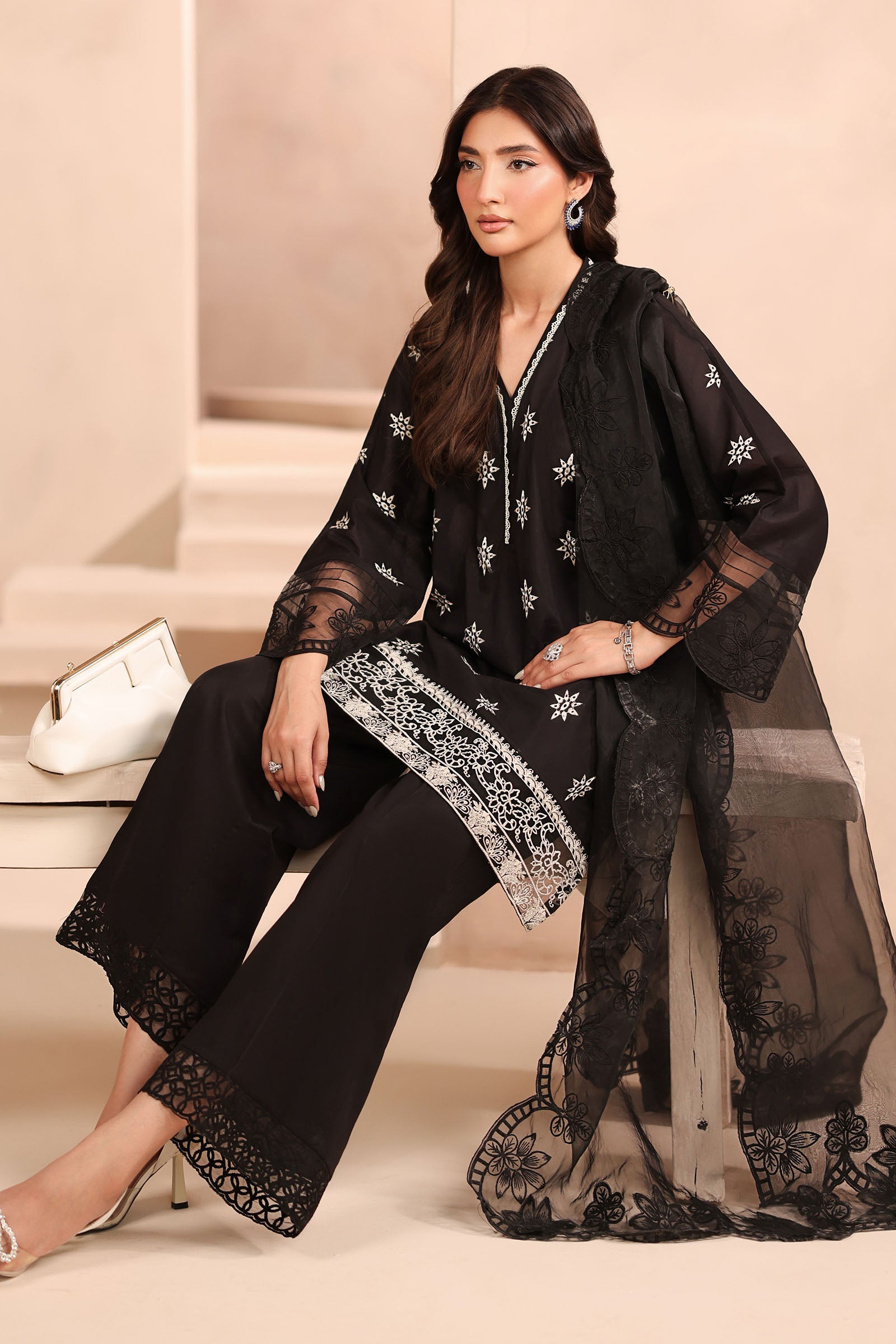 Maria B | Pre Fall Dresses | 3 Piece Embroidered Lawn Suit Black - Official Maria B stockist in UK - Sakeena London