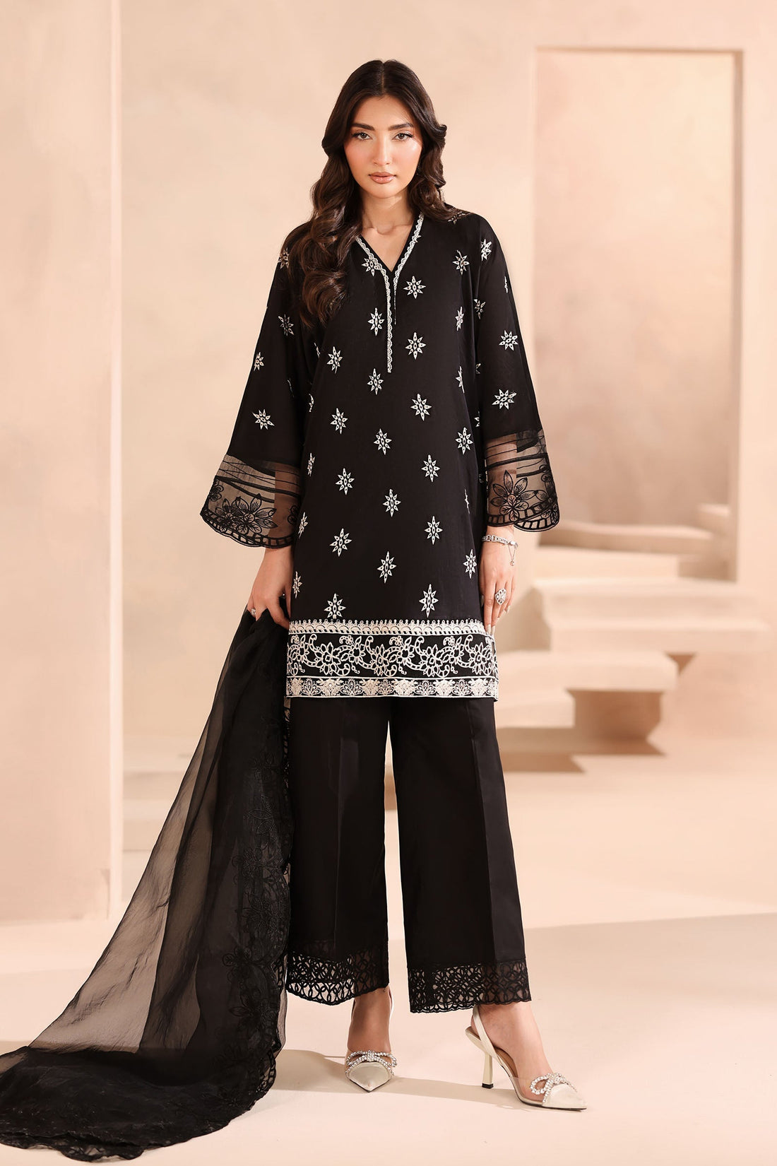 Maria B | Pre Fall Dresses | 3 Piece Embroidered Lawn Suit Black - Official Maria B stockist in UK - Sakeena London