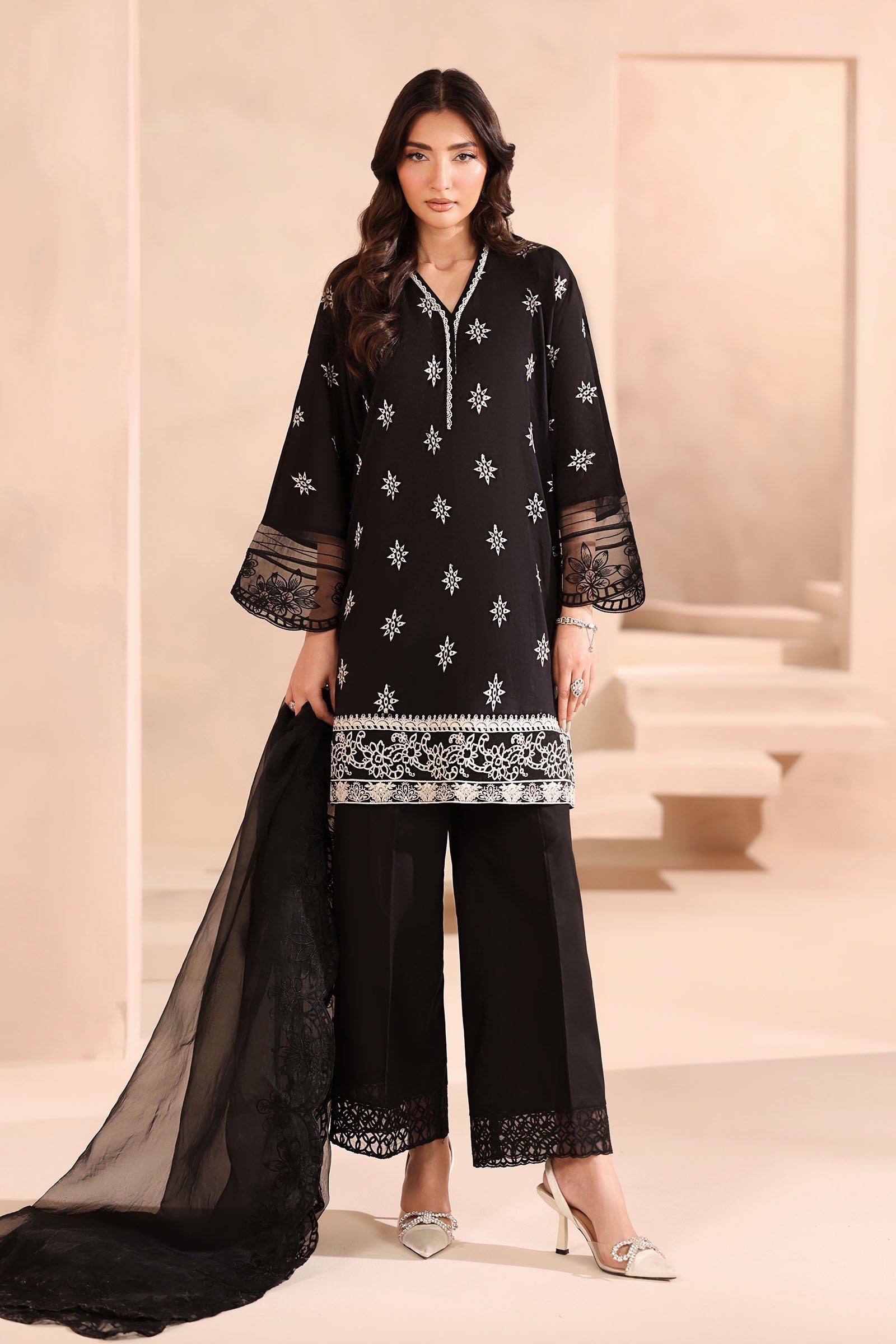 Maria B | Pre Fall Dresses | 3 Piece Embroidered Lawn Suit Black - Official Maria B stockist in UK - Sakeena London