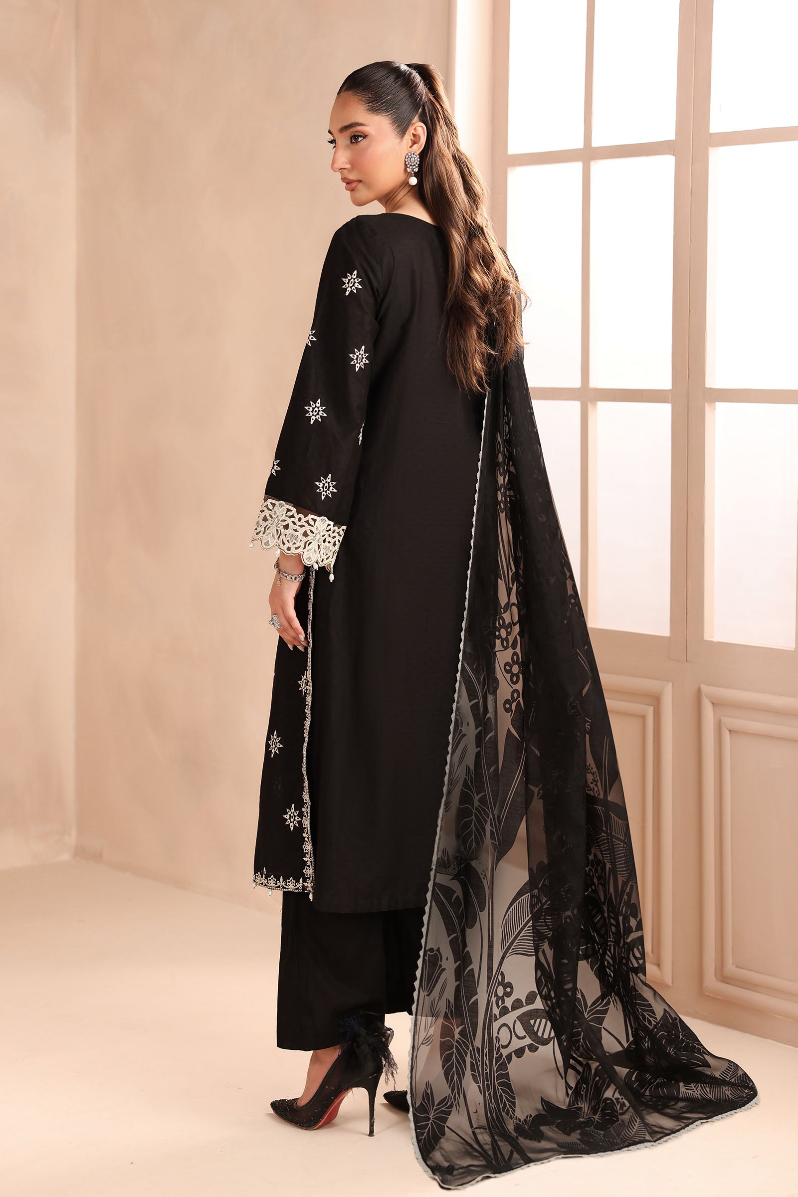 Maria B | Pre Fall Dresses | 3 Piece Embroidered Dobby Suit Black - Official Maria B stockist in UK - Sakeena London