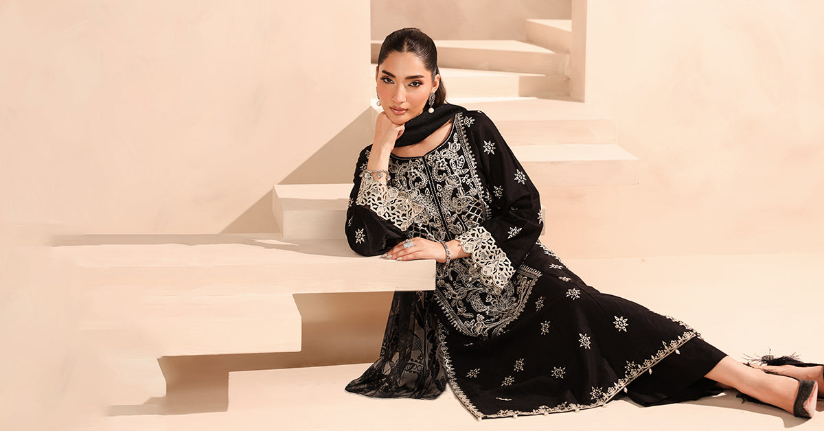 Maria B | Luxury Winter Pret 25 | DW-MN25-06-Black - Official Maria B stockist in UK - Sakeena London