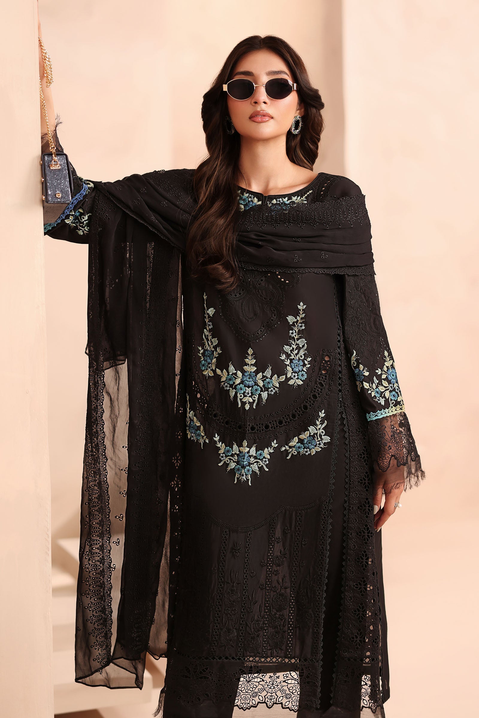 Maria B | Pre Fall Dresses | 3 Piece Embroidered Lawn Suit Black - Official Maria B stockist in UK - Sakeena London