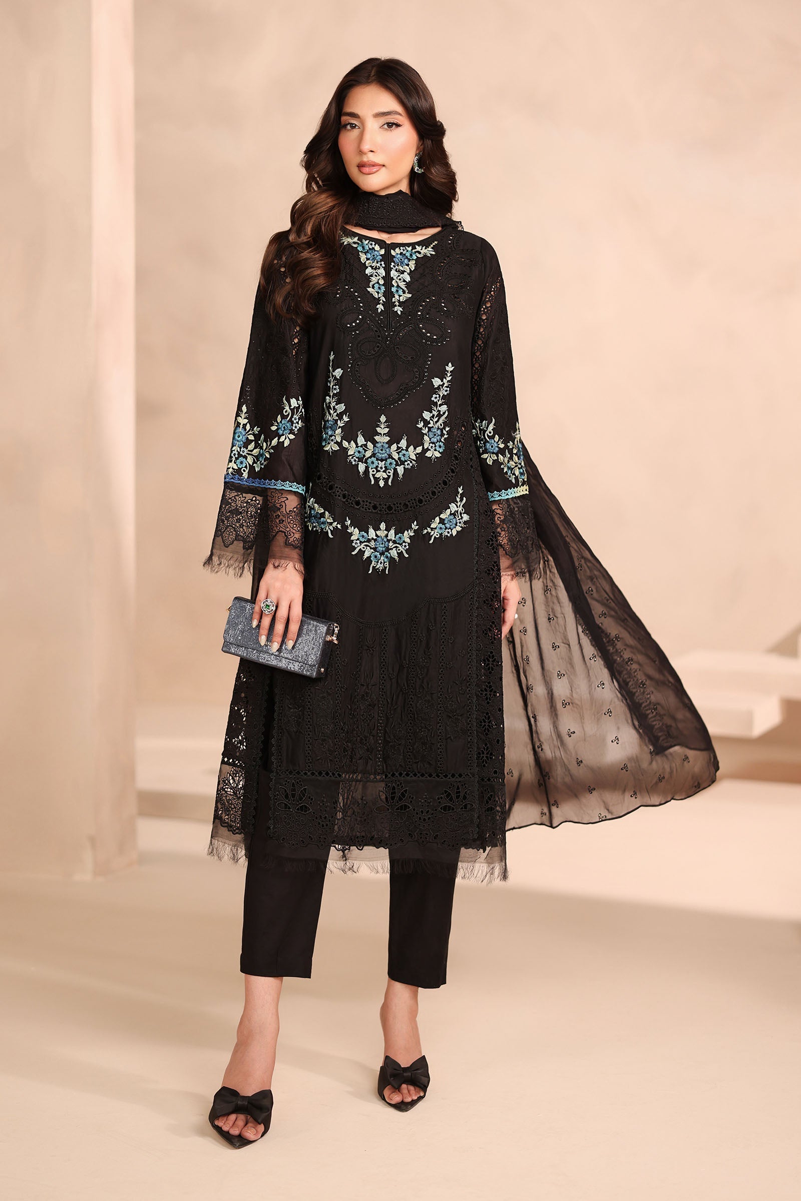 Maria B | Pre Fall Dresses | 3 Piece Embroidered Lawn Suit Black - Official Maria B stockist in UK - Sakeena London
