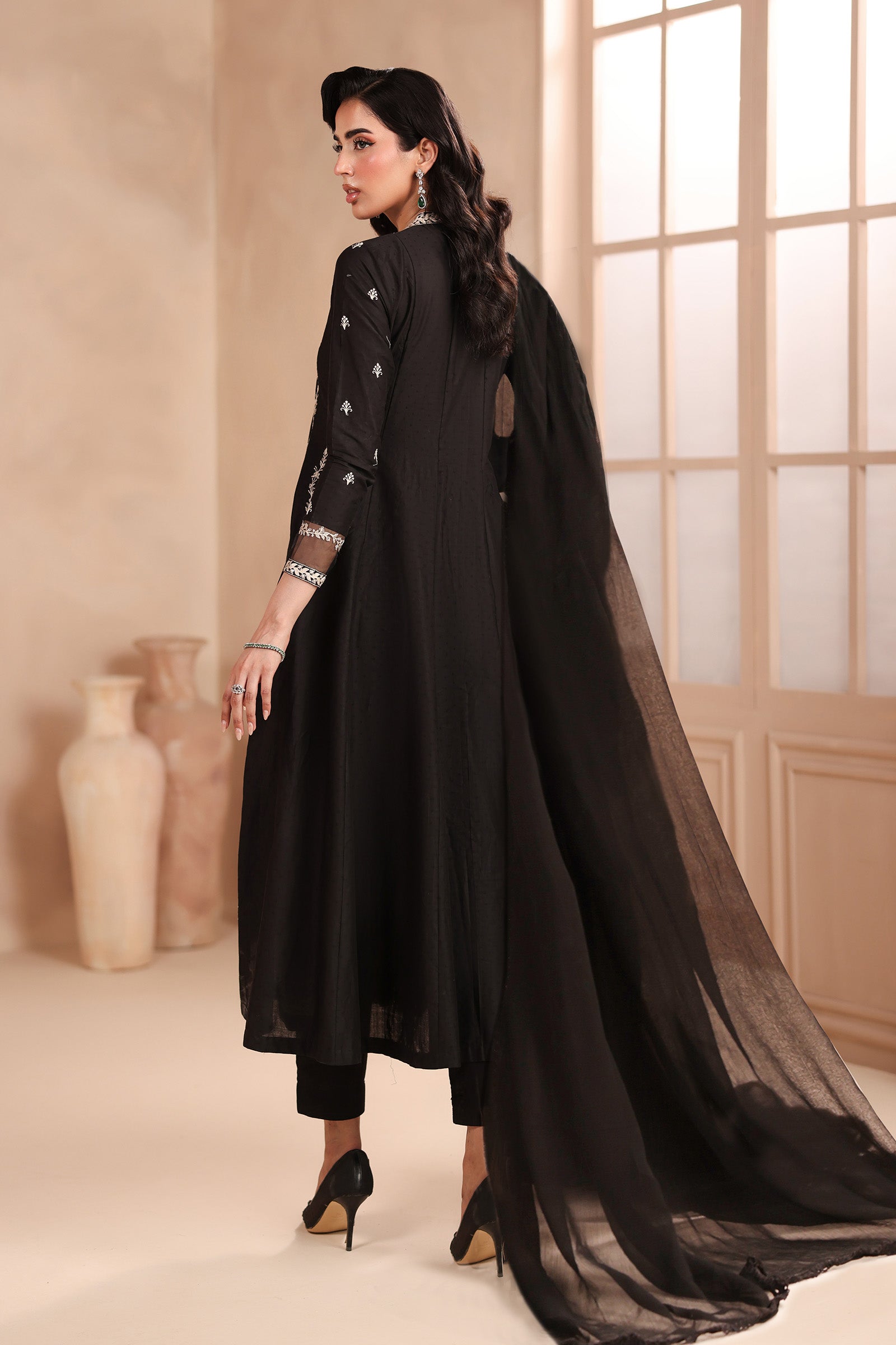 Maria B | Pre Fall Dresses | 3 Piece Embroidered Dobby Suit Black1 - Official Maria B stockist in UK - Sakeena London
