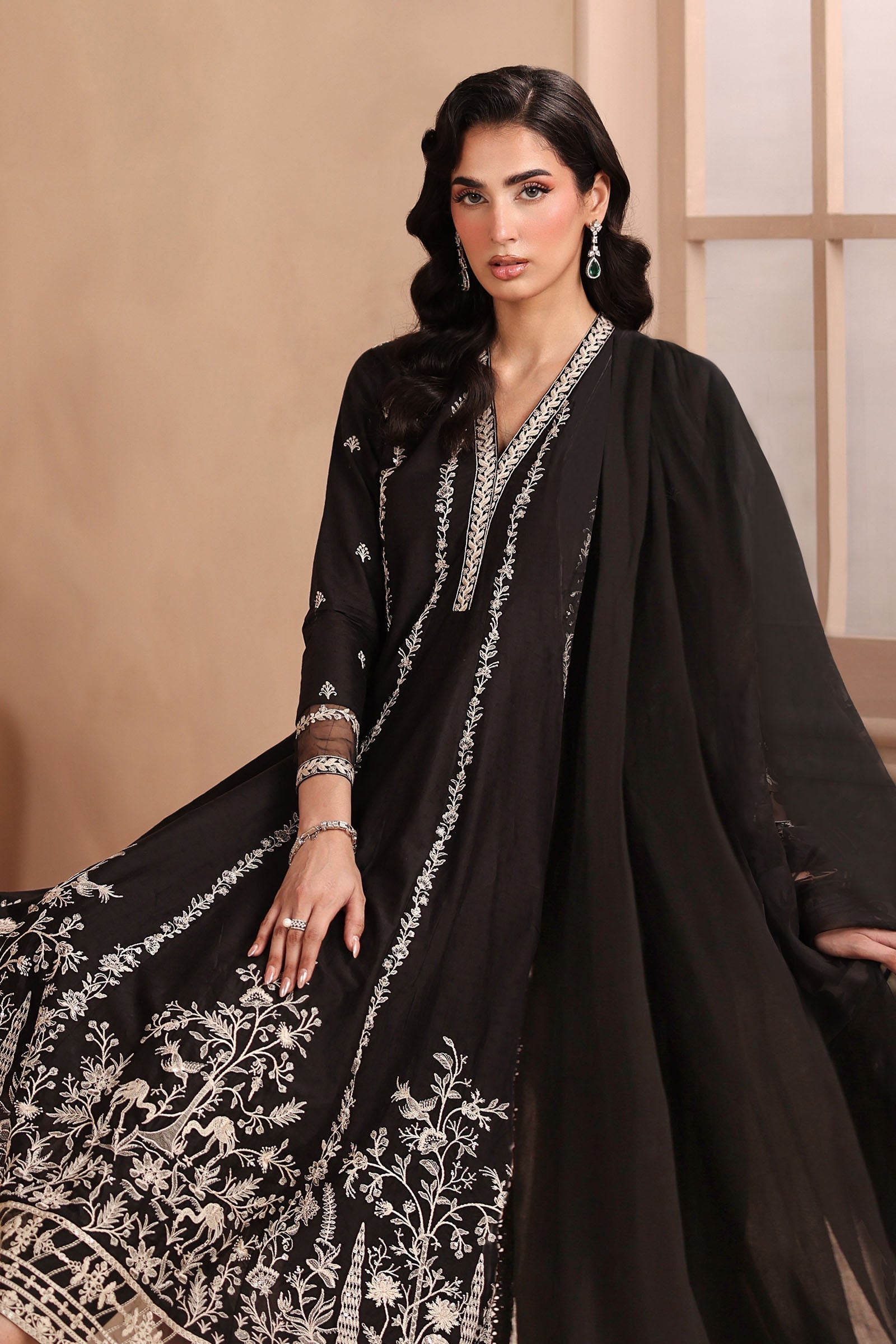 Maria B | Pre Fall Dresses | 3 Piece Embroidered Dobby Suit Black1 - Official Maria B stockist in UK - Sakeena London