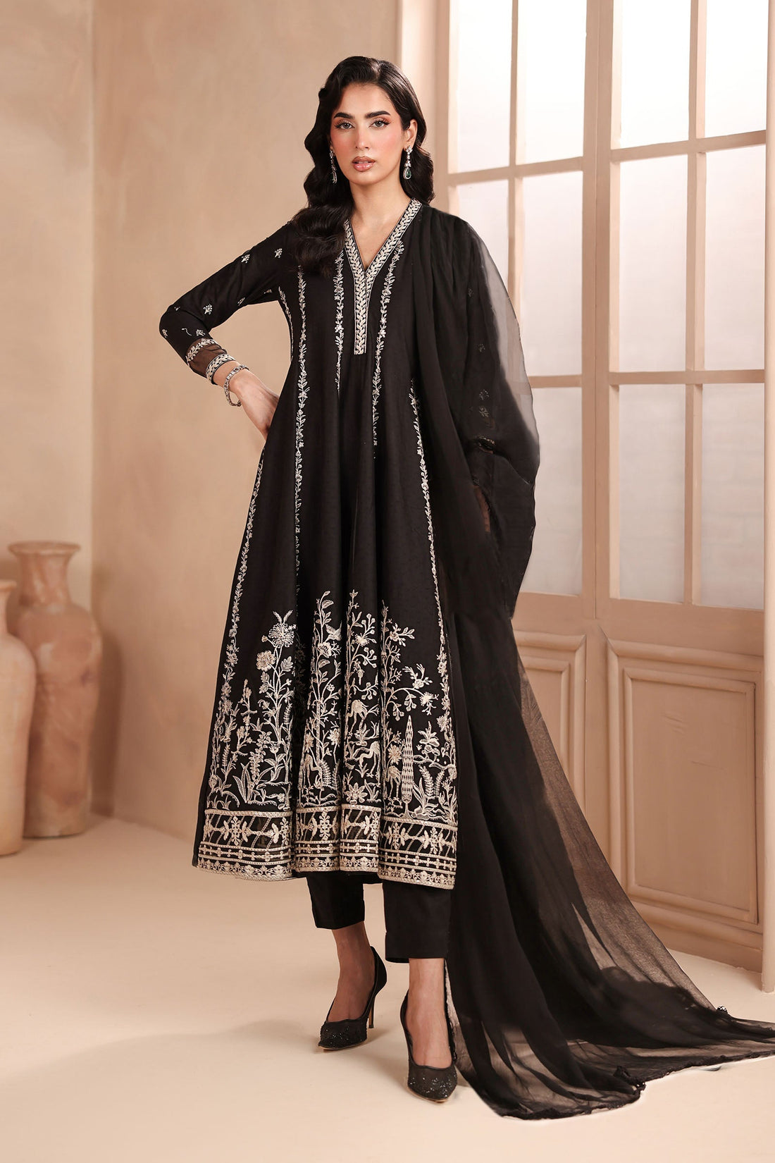Maria B | Pre Fall Dresses | 3 Piece Embroidered Dobby Suit Black1 - Official Maria B stockist in UK - Sakeena London