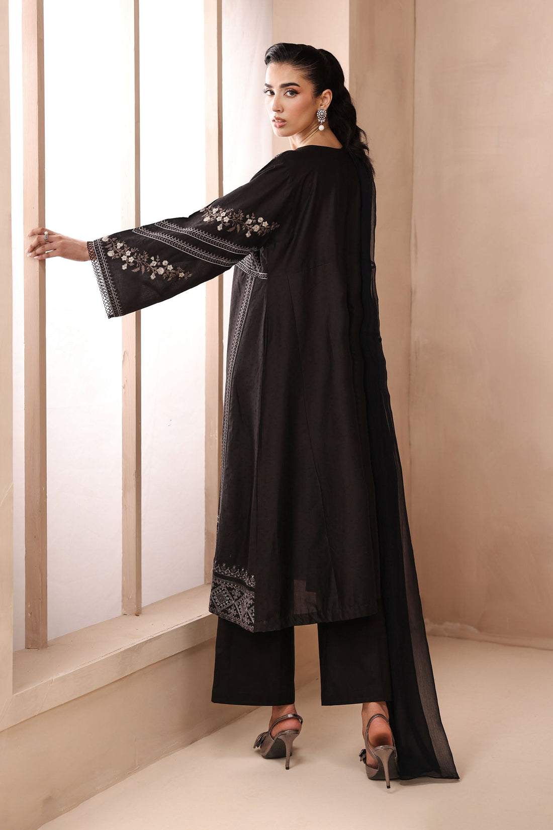 Maria B | Pre Fall Dresses | 3 Piece Embroidered Dobby Suit Black2 - Official Maria B stockist in UK - Sakeena London