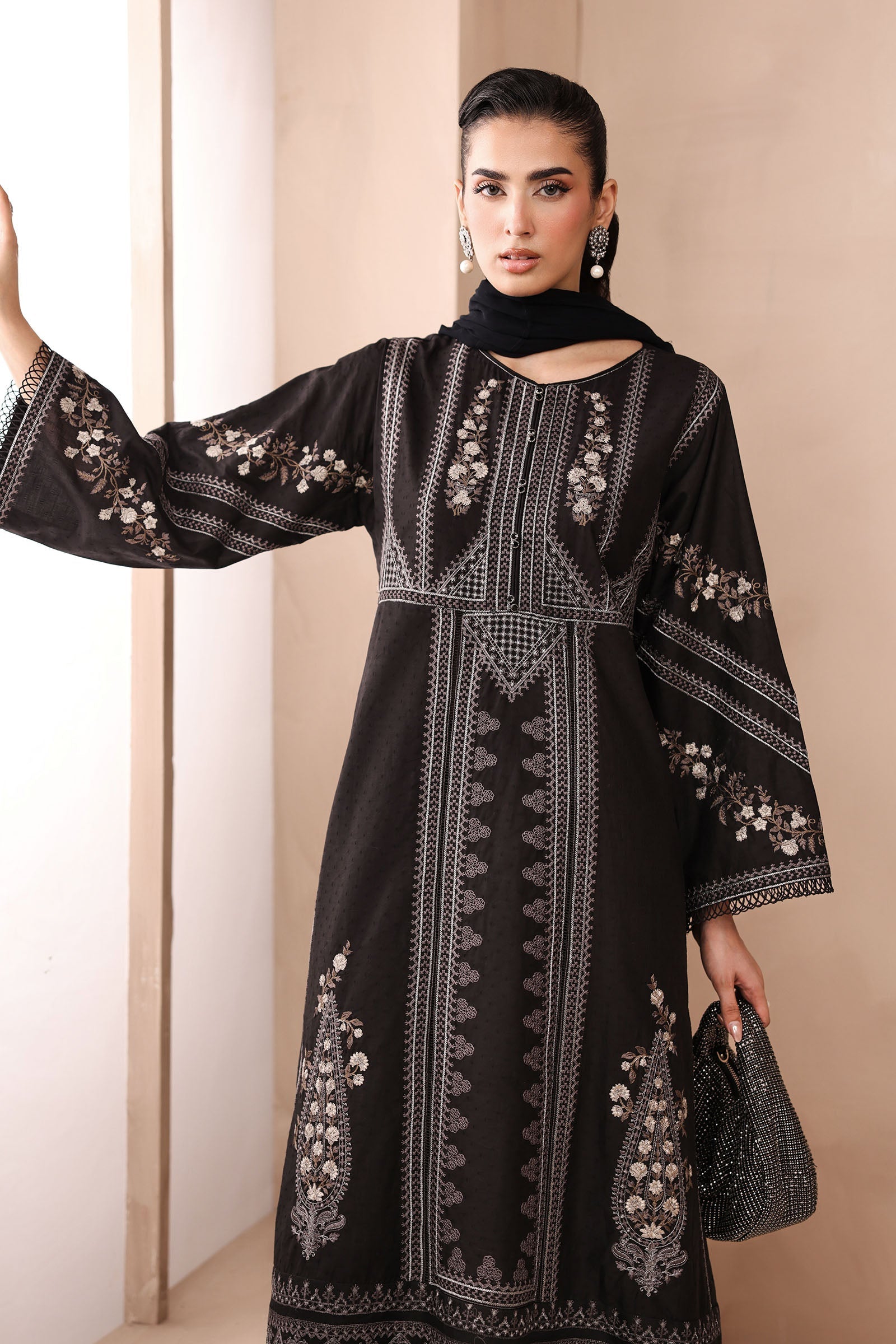Maria B | Pre Fall Dresses | 3 Piece Embroidered Dobby Suit Black2 - Official Maria B stockist in UK - Sakeena London