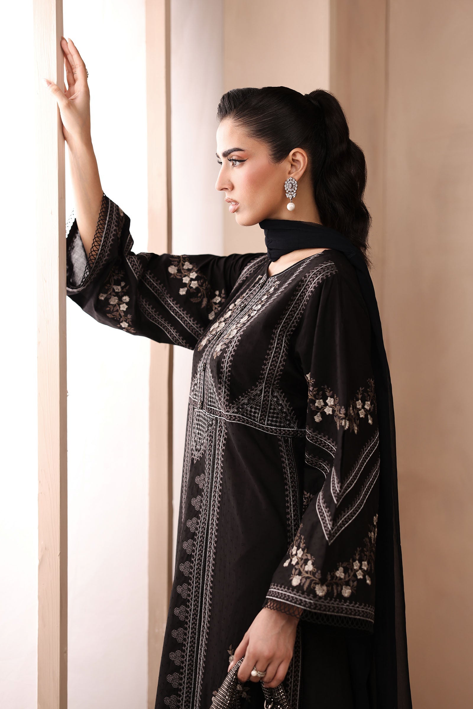 Maria B | Pre Fall Dresses | 3 Piece Embroidered Dobby Suit Black2 - Official Maria B stockist in UK - Sakeena London