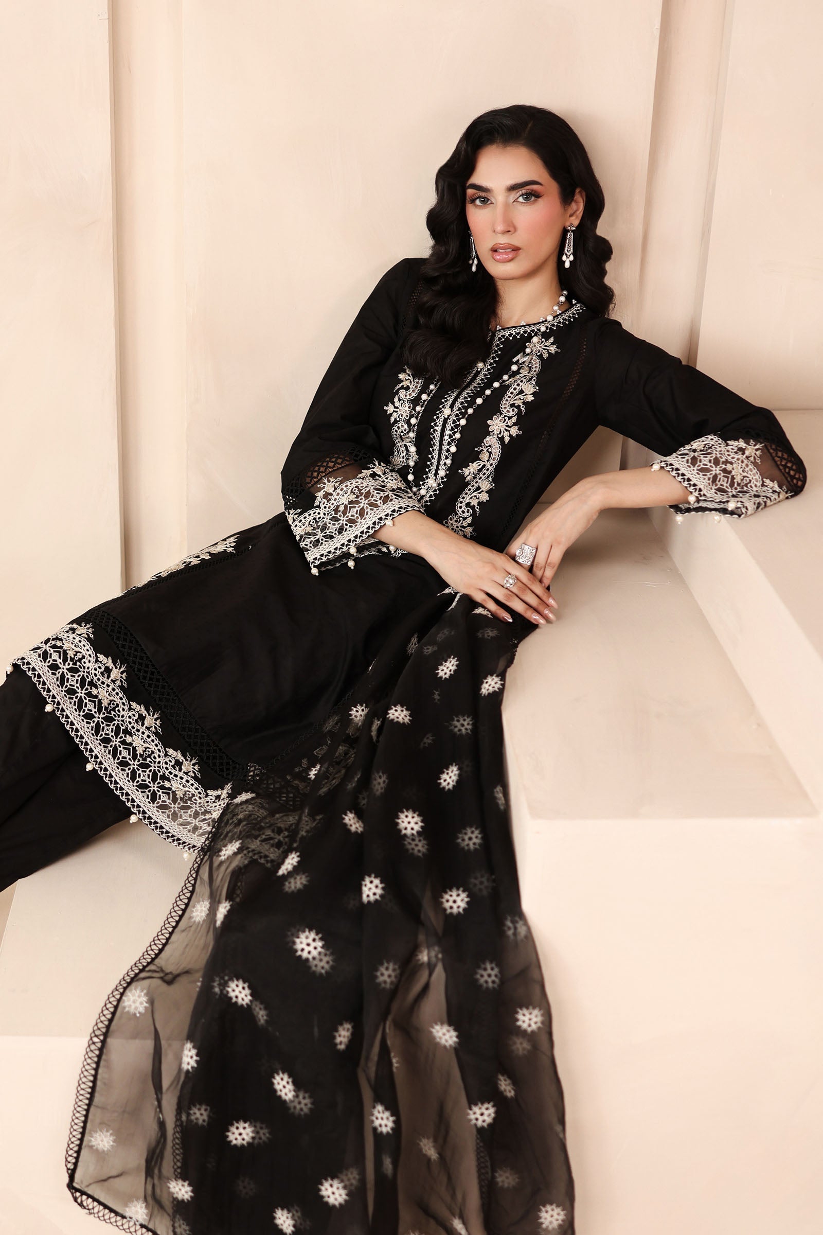 Maria B | Pre Fall Dresses | 3 Piece Embroidered Dobby Suit Black3 - Official Maria B stockist in UK - Sakeena London