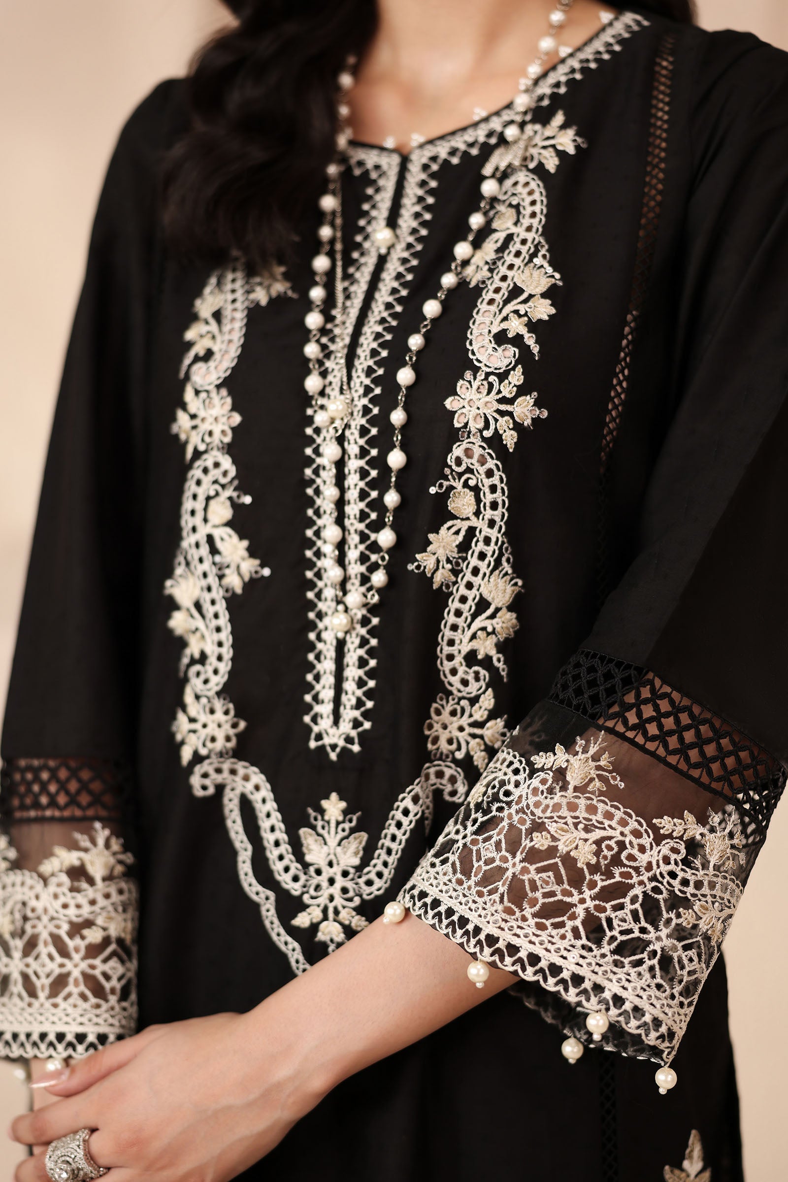 Maria B | Pre Fall Dresses | 3 Piece Embroidered Dobby Suit Black3 - Official Maria B stockist in UK - Sakeena London