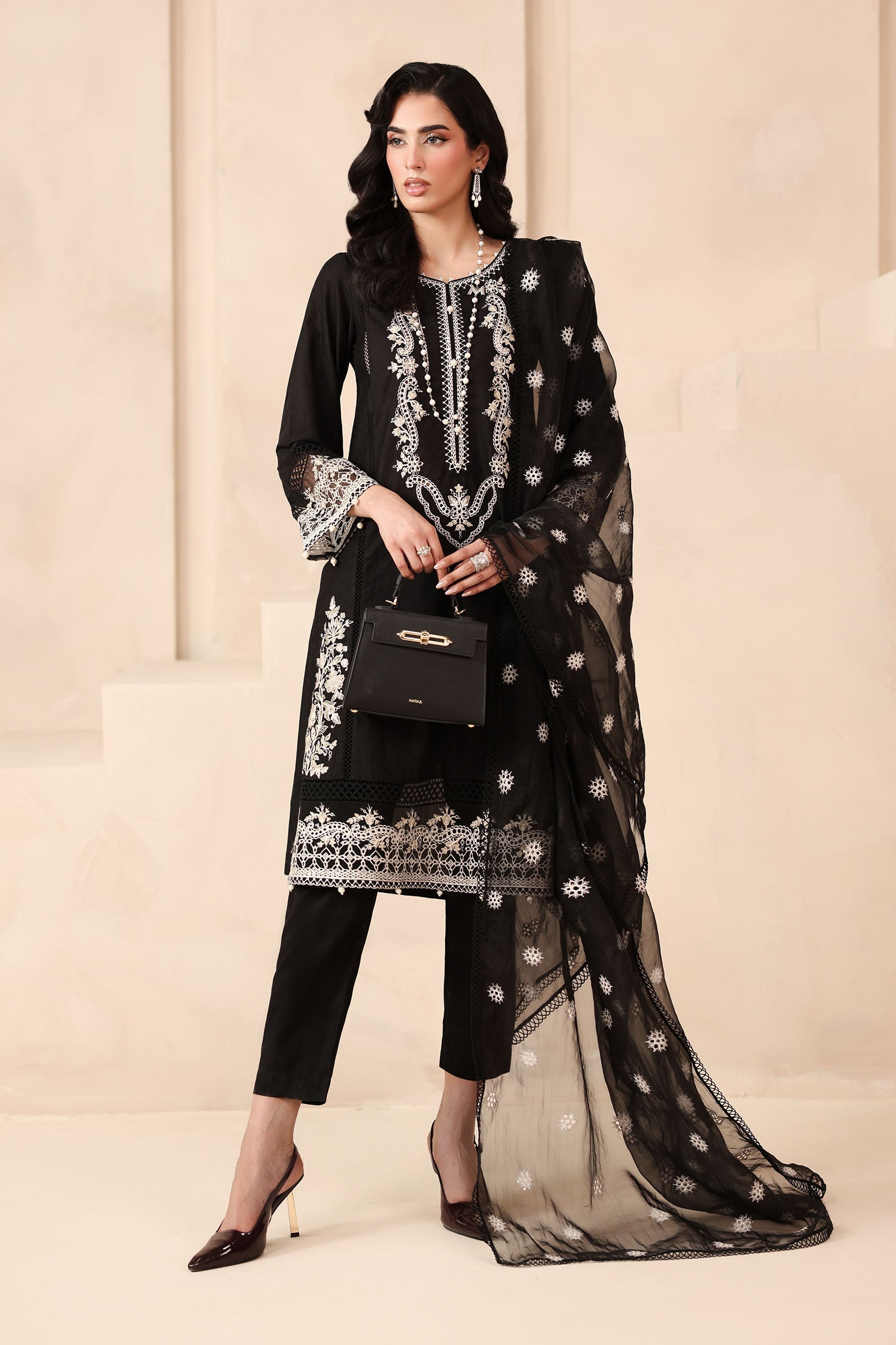 Maria B | Pre Fall Dresses | 3 Piece Embroidered Dobby Suit Black3 - Official Maria B stockist in UK - Sakeena London