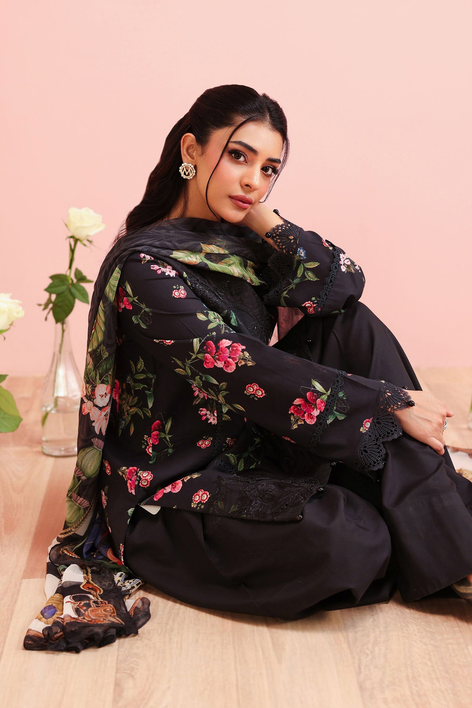 Maria B | Pre Fall Dresses | 3 Piece Embroidered Cotton Suit Black - Official Maria B stockist in UK - Sakeena London