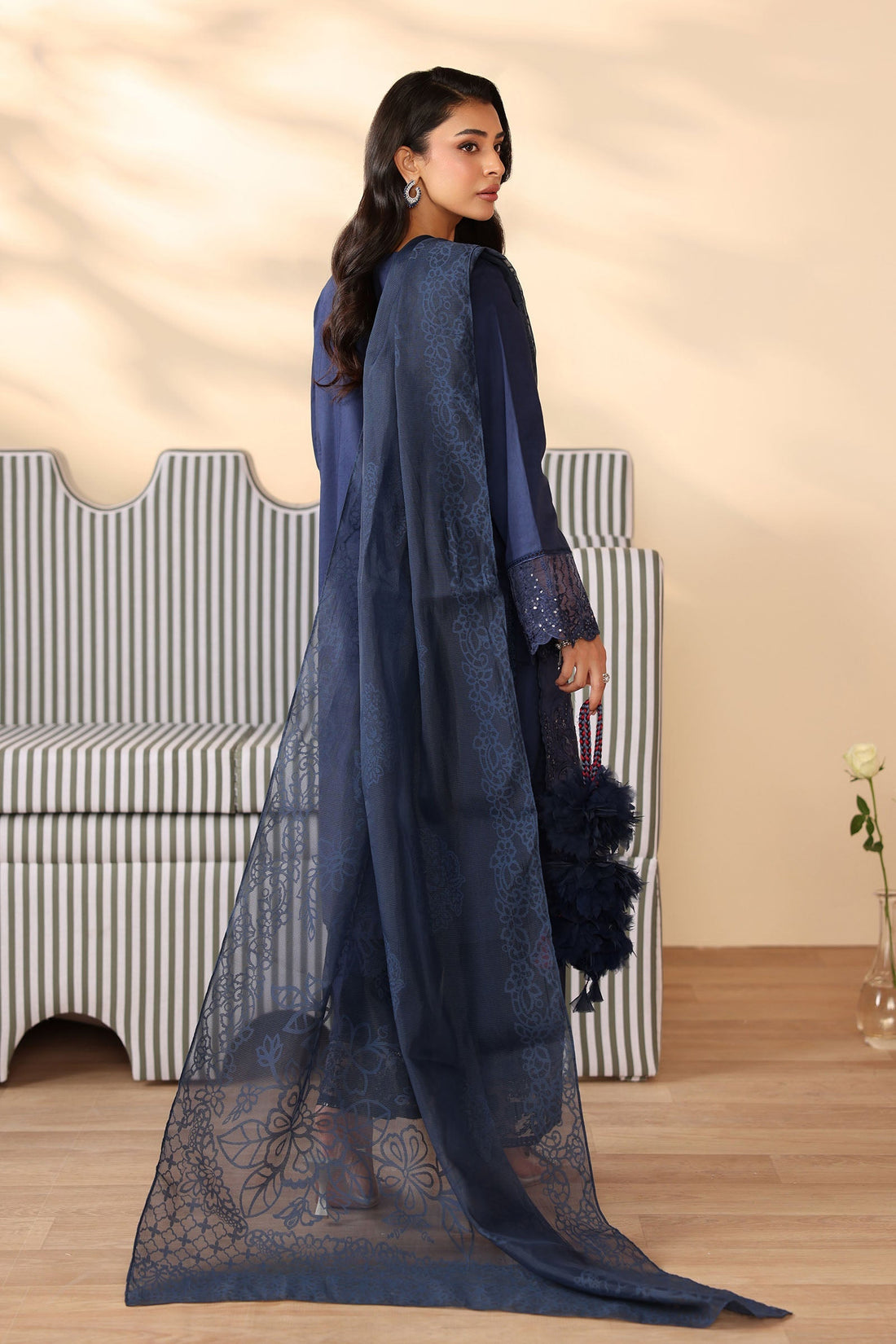 Maria B | Pre Fall Dresses | 3 Piece Embroidered Dobby Suit Navy Blue - Official Maria B stockist in UK - Sakeena London