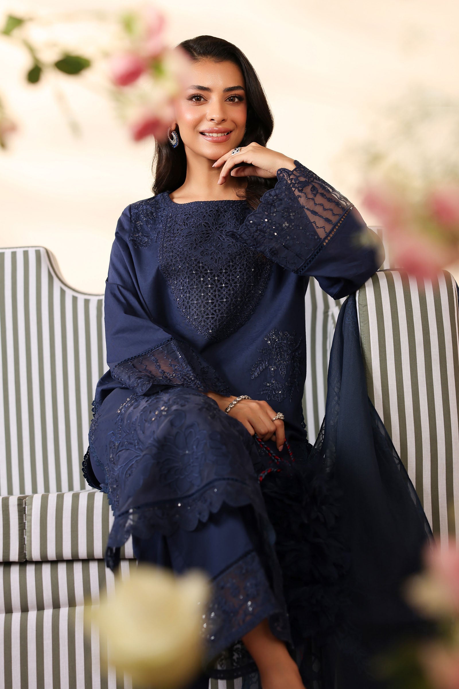 Maria B | Luxury Winter Pret 25 | DW-PF25-07-Blu - Official Maria B stockist in UK - Sakeena London