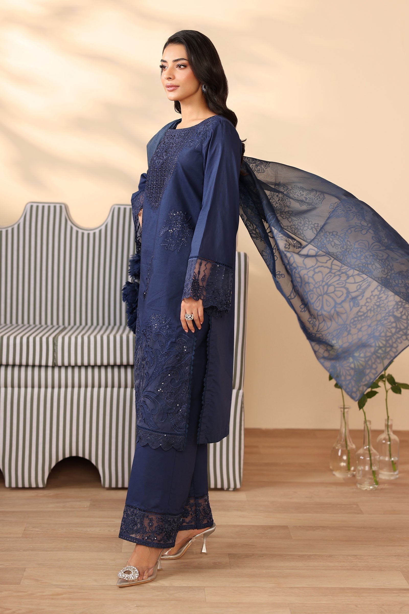 Maria B | Luxury Winter Pret 25 | DW-PF25-07-Blu - Official Maria B stockist in UK - Sakeena London