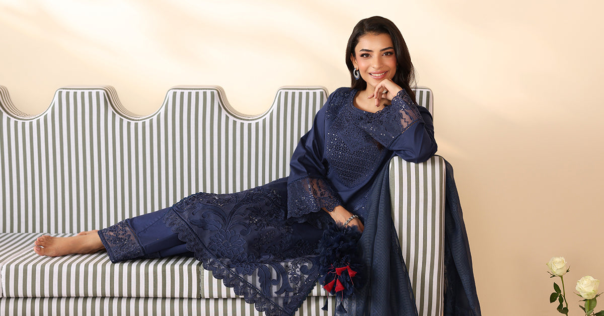 Maria B | Luxury Winter Pret 25 | DW-PF25-07-Blu - Official Maria B stockist in UK - Sakeena London