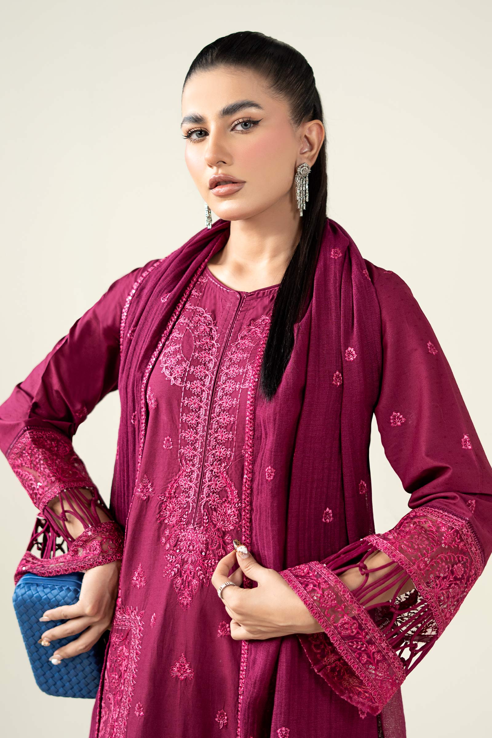 Maria B | Luxury Winter Pret 25 | DW-PF25-23-Magenta - Official Maria B stockist in UK - Sakeena London