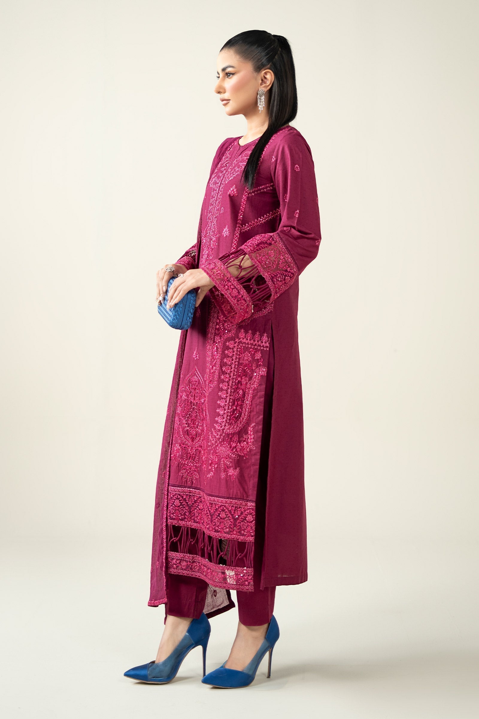 Maria B | Luxury Winter Pret 25 | DW-PF25-23-Magenta - Official Maria B stockist in UK - Sakeena London