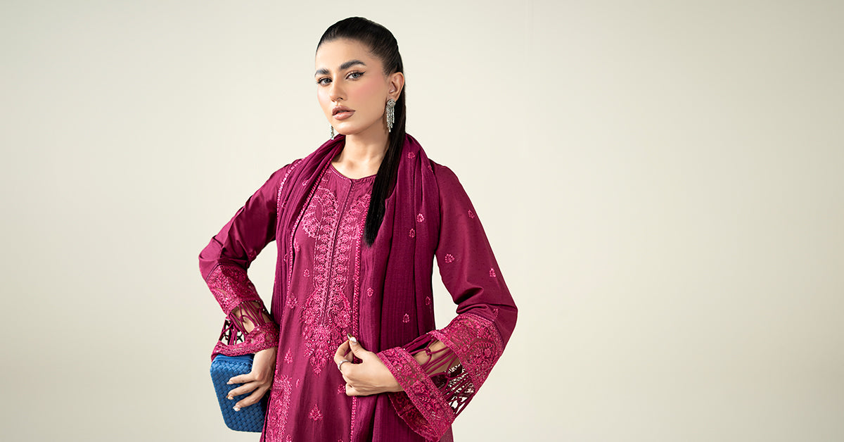 Maria B | Luxury Winter Pret 25 | DW-PF25-23-Magenta - Official Maria B stockist in UK - Sakeena London