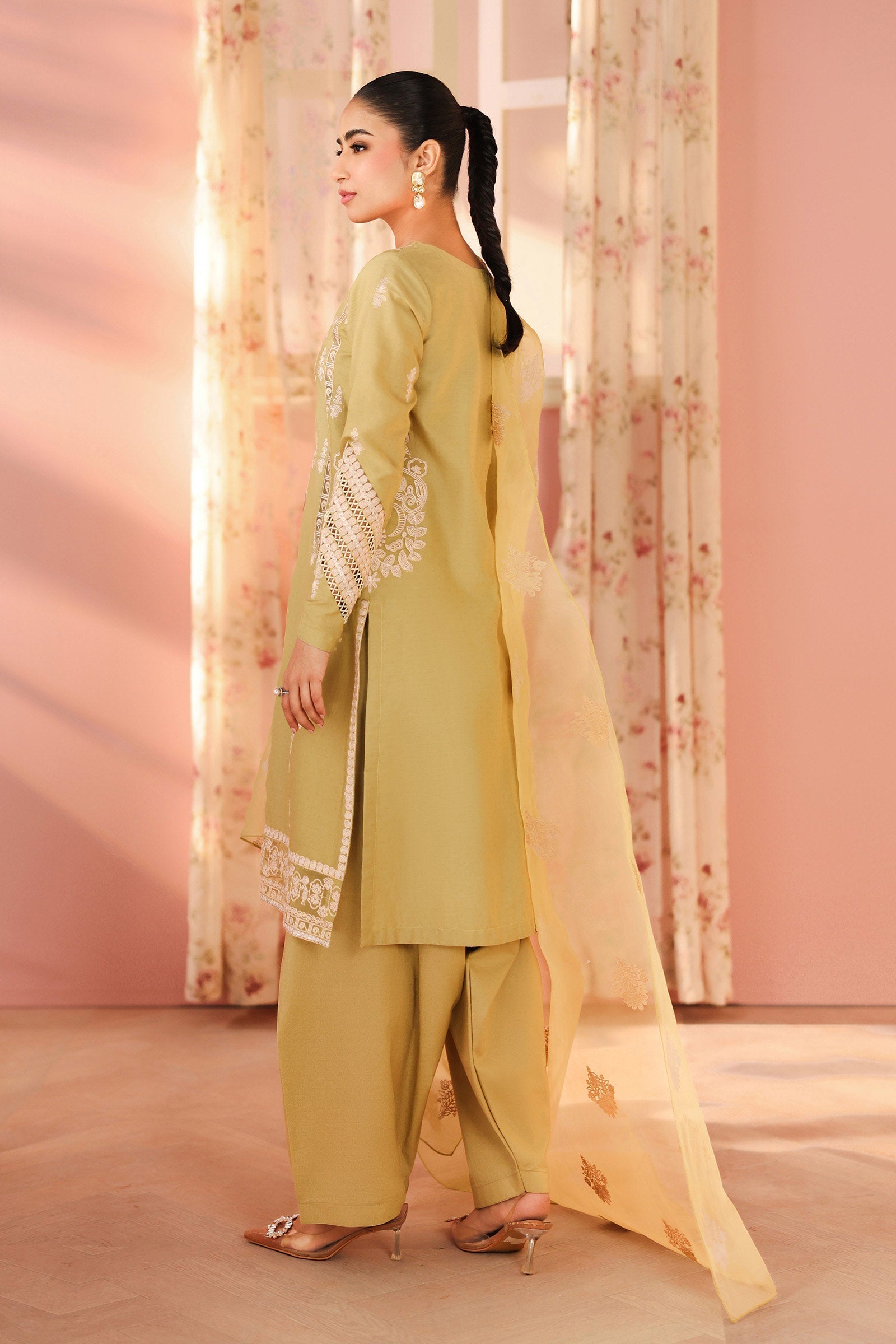 Maria B | Luxury Winter Pret 25 | DW-PF25-34-Light Green - Official Maria B stockist in UK - Sakeena London