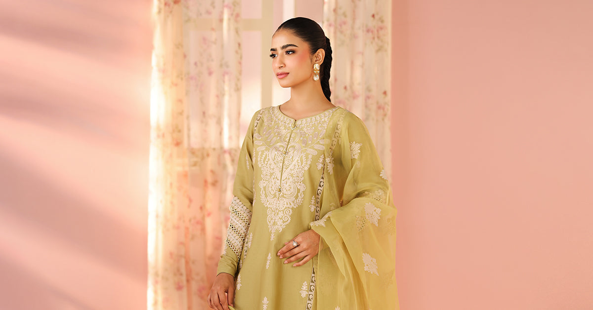 Maria B | Luxury Winter Pret 25 | DW-PF25-34-Light Green - Official Maria B stockist in UK - Sakeena London