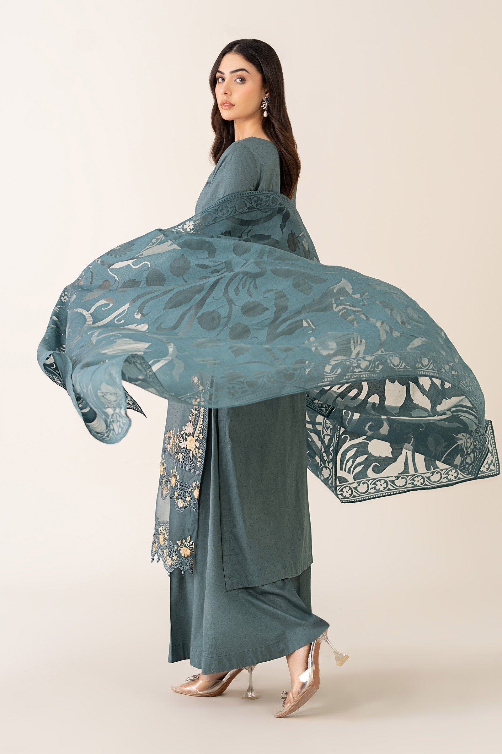 Maria B | Luxury Winter Pret 25 | DW-PF25-03-Tea - Official Maria B stockist in UK - Sakeena London