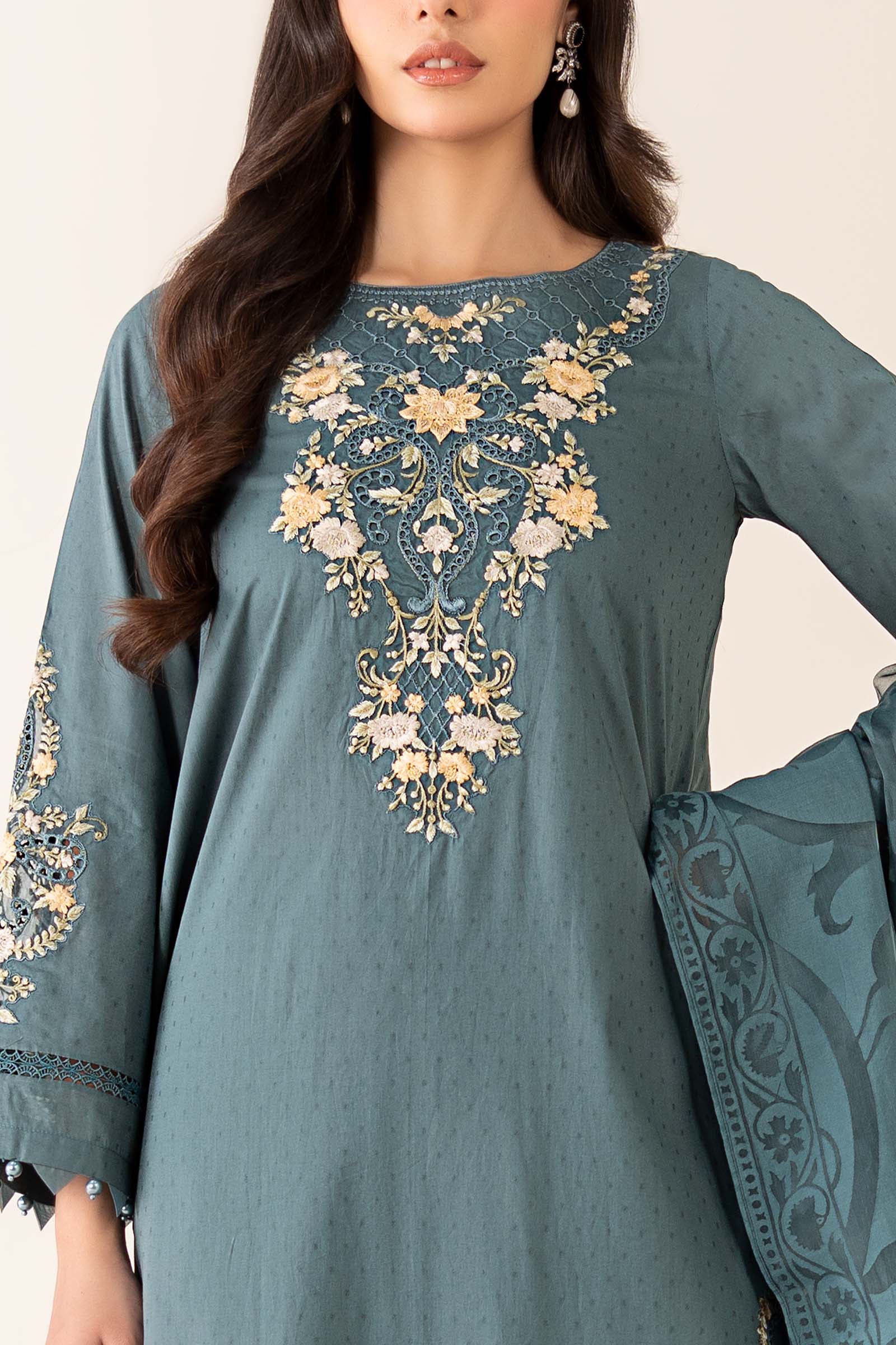 Maria B | Luxury Winter Pret 25 | DW-PF25-03-Tea - Official Maria B stockist in UK - Sakeena London
