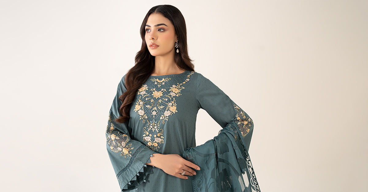 Maria B | Luxury Winter Pret 25 | DW-PF25-03-Tea - Official Maria B stockist in UK - Sakeena London