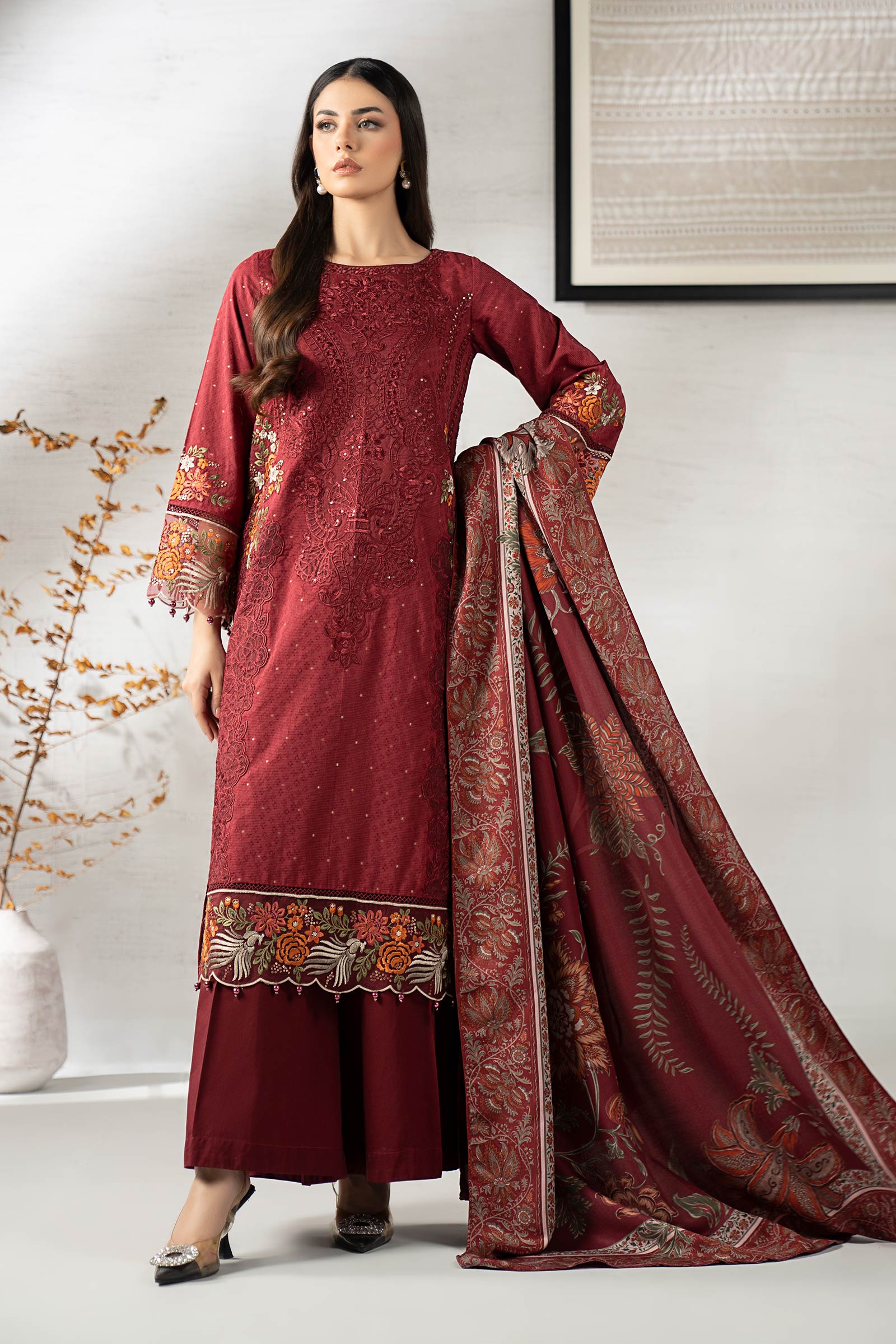 Maria B | Pre Fall 25 | DW-W25-06-Maroon - Official Maria B stockist in UK - Sakeena London