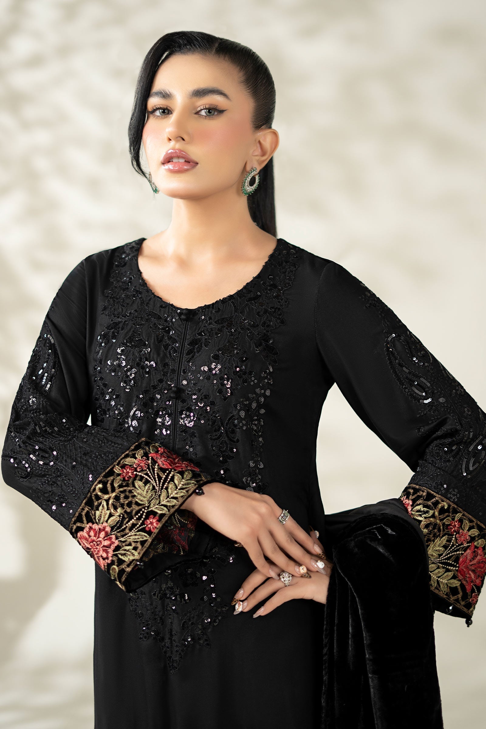 Maria B | Luxury Winter Pret 25 | DW-W25-20-Black - Official Maria B stockist in UK - Sakeena London