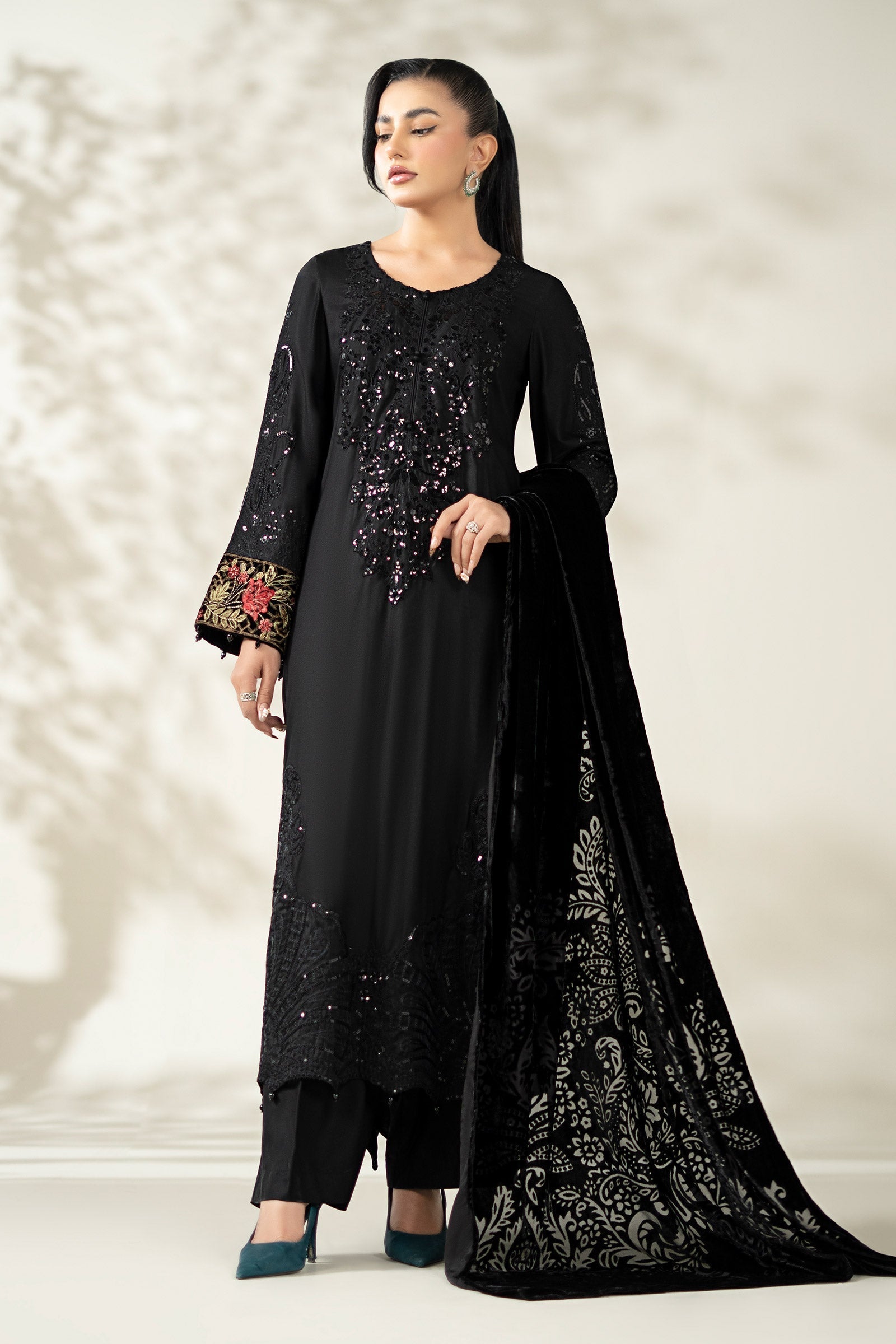 Maria B | Luxury Winter Pret 25 | DW-W25-20-Black - Official Maria B stockist in UK - Sakeena London