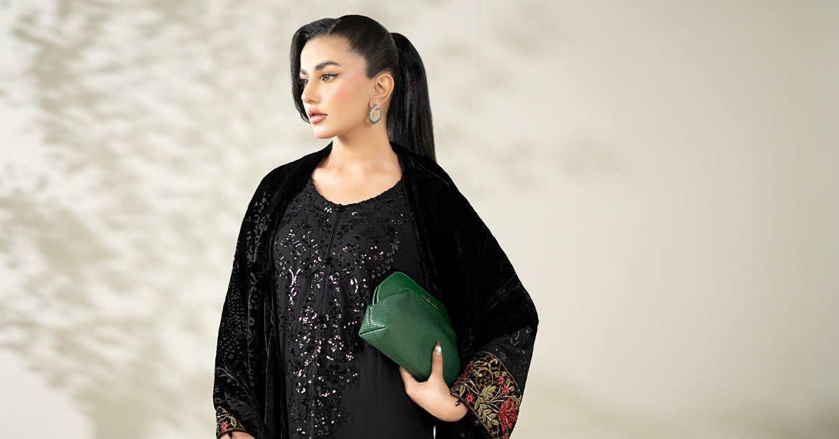 Maria B | Luxury Winter Pret 25 | DW-W25-20-Black - Official Maria B stockist in UK - Sakeena London