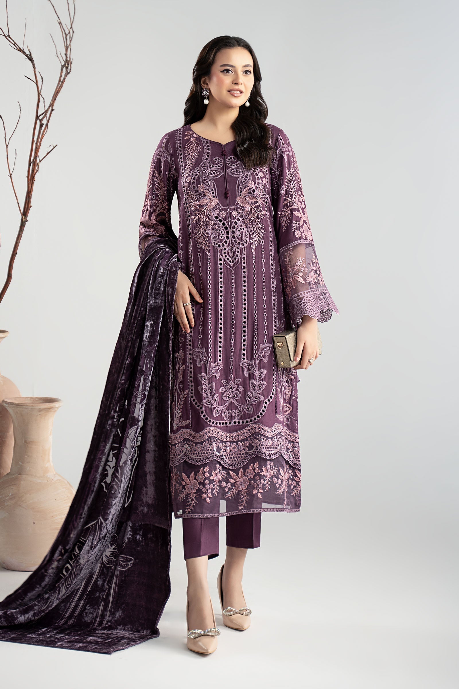 Maria B | Luxury Winter Pret 25 | DW-W25-24-Purple - Official Maria B stockist in UK - Sakeena London